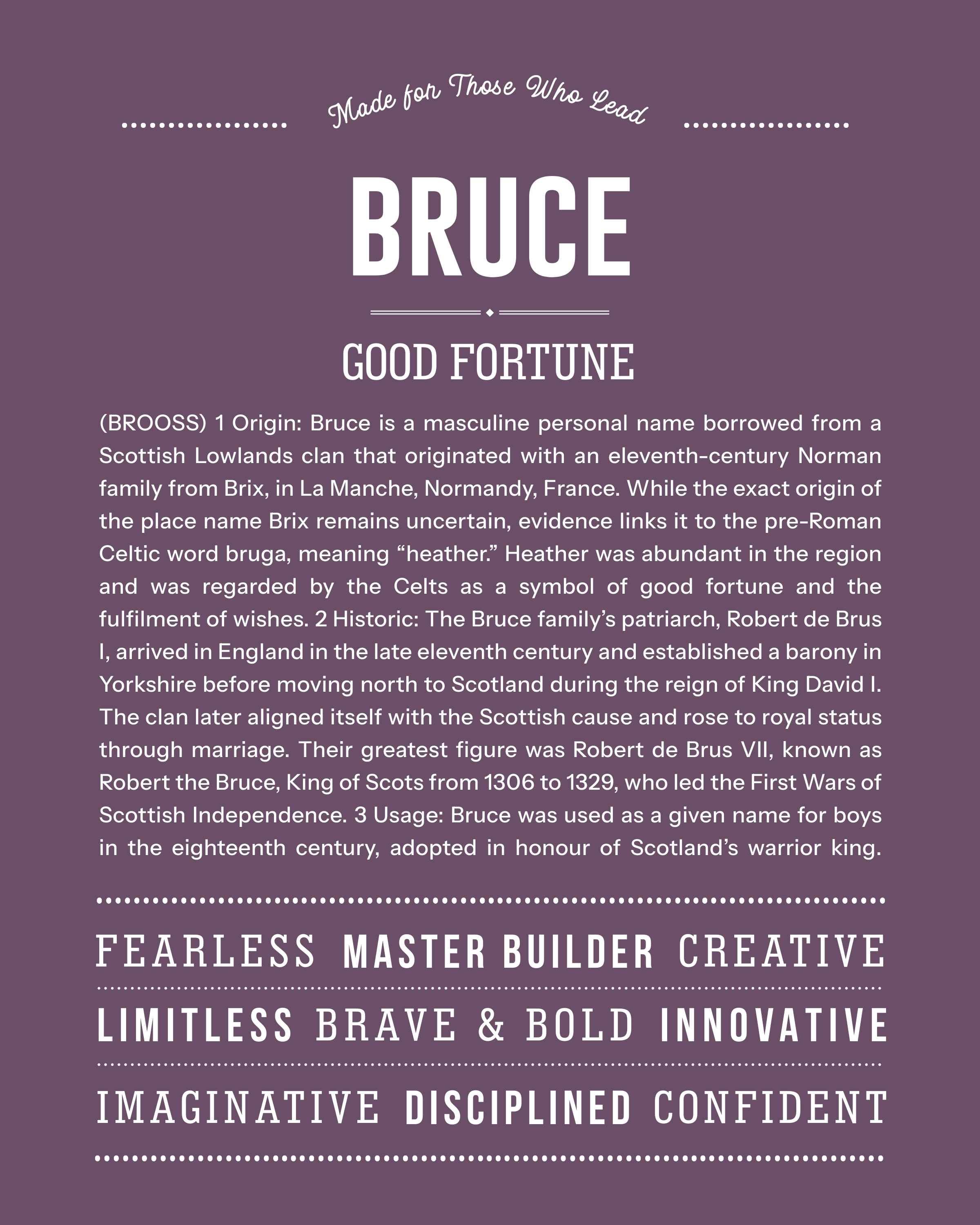 Bruce | Personalised Name Meaning Print – Custom Name Art Gift