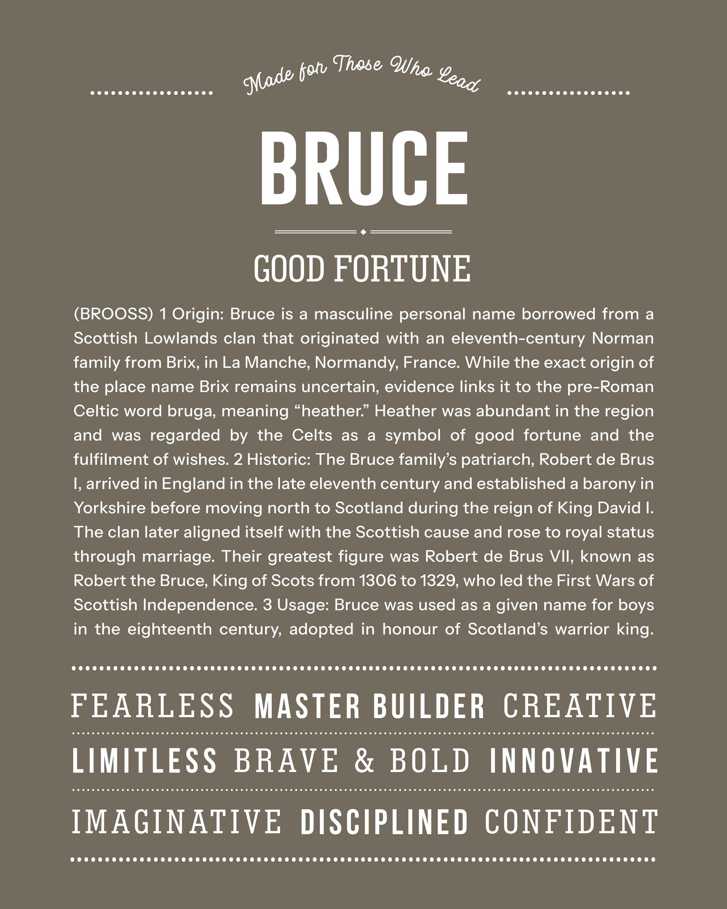 Bruce | Personalised Name Meaning Print – Custom Name Art Gift