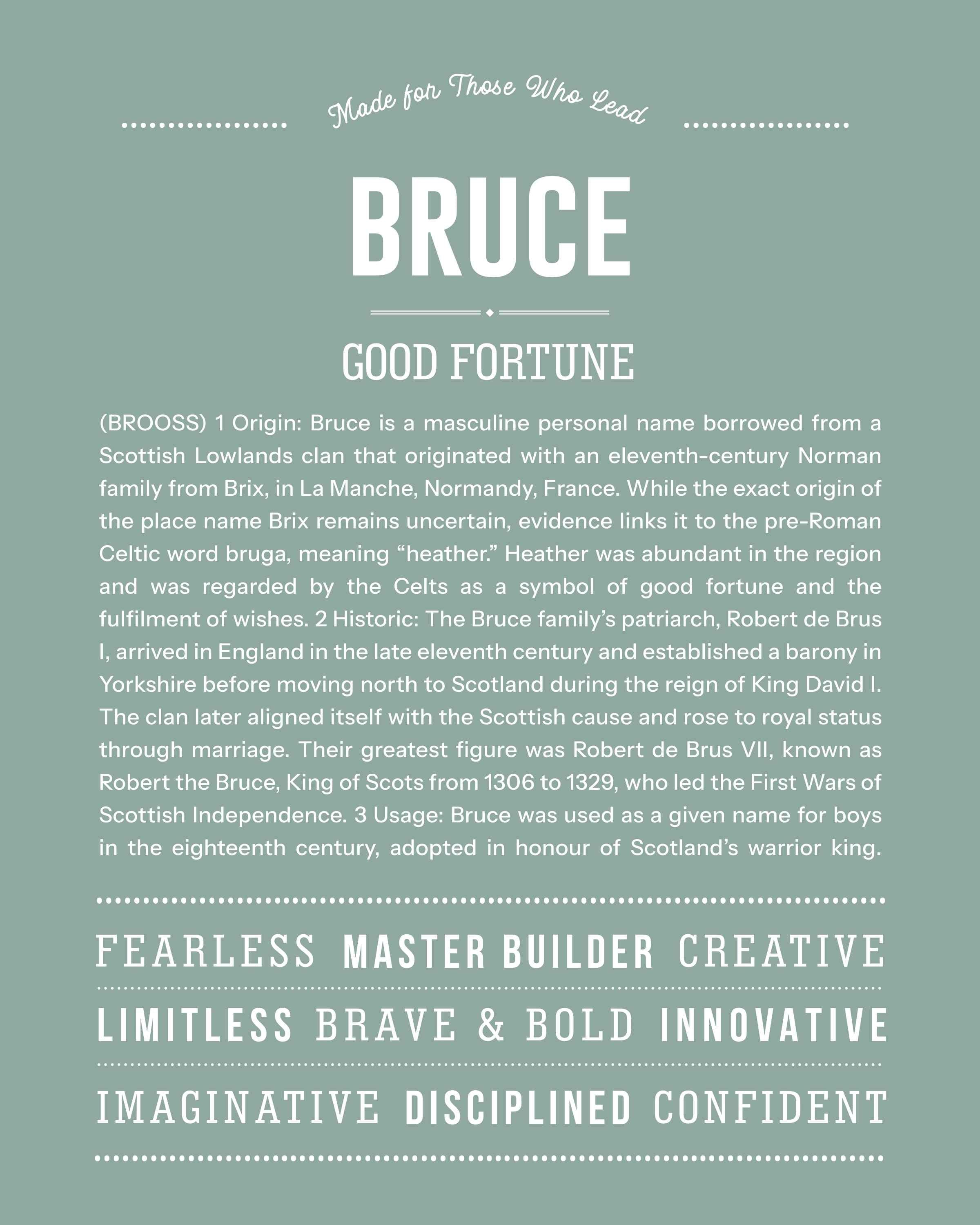 Bruce | Personalised Name Meaning Print – Custom Name Art Gift