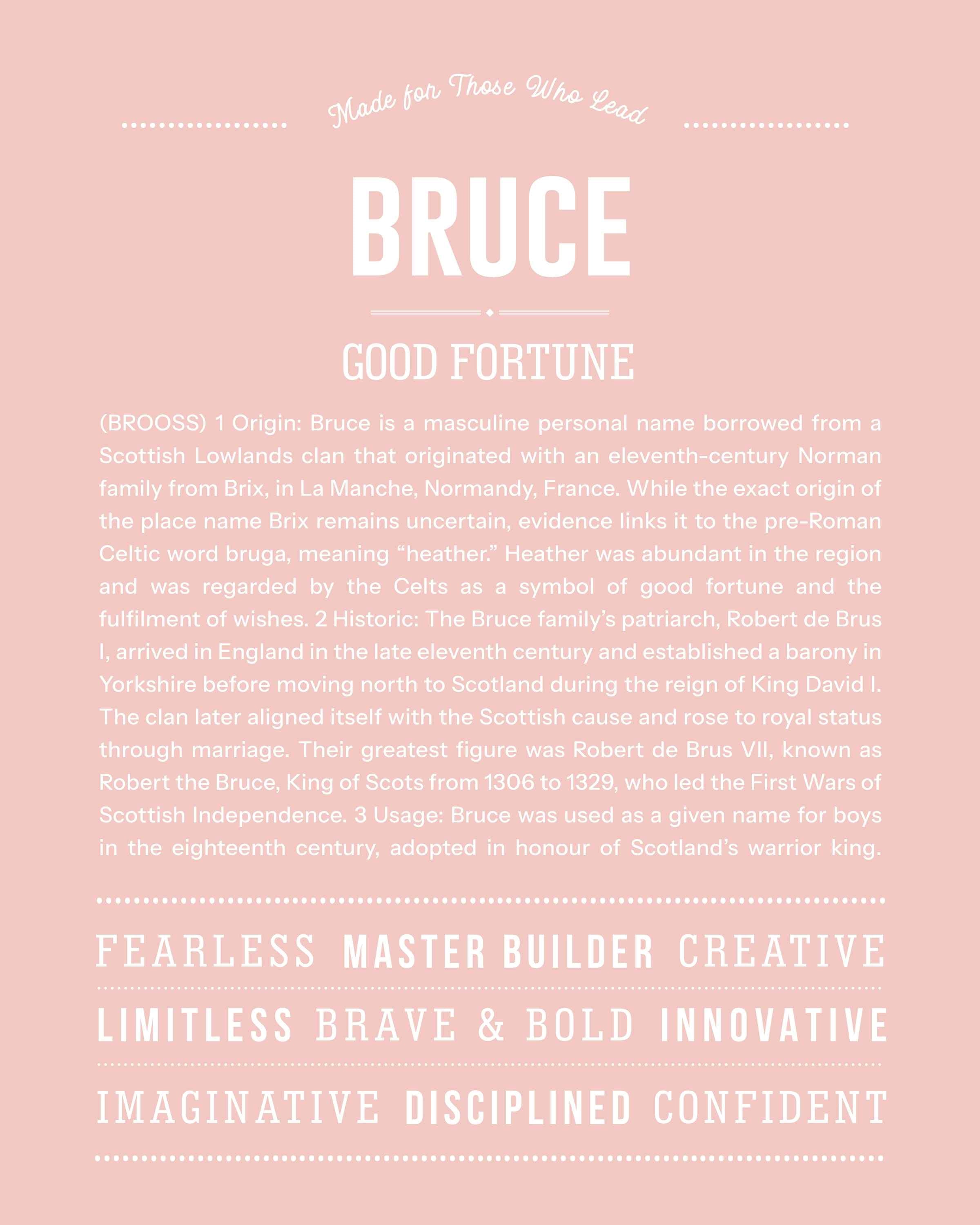 Bruce | Personalised Name Meaning Print – Custom Name Art Gift