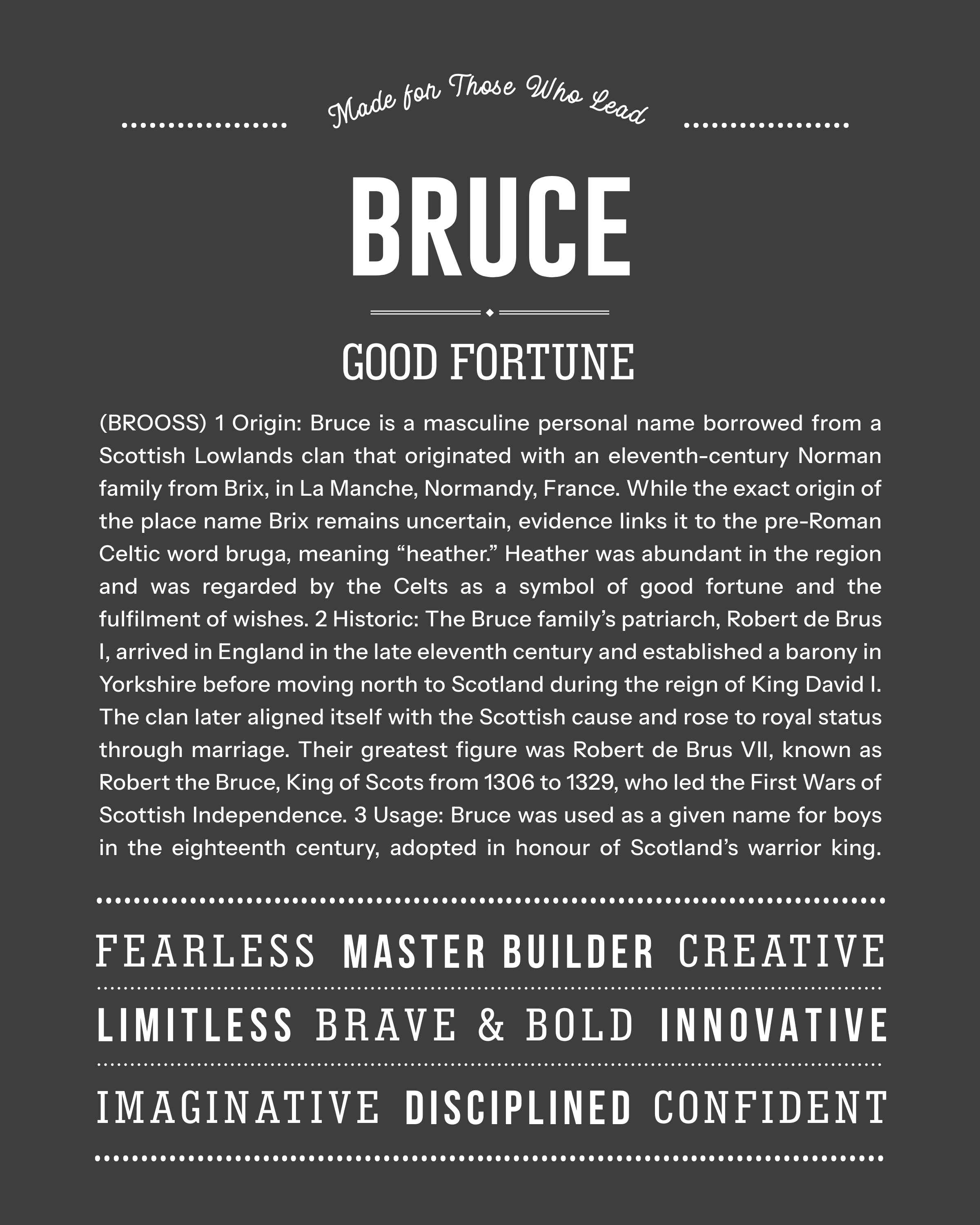 Bruce | Personalised Name Meaning Print – Custom Name Art Gift