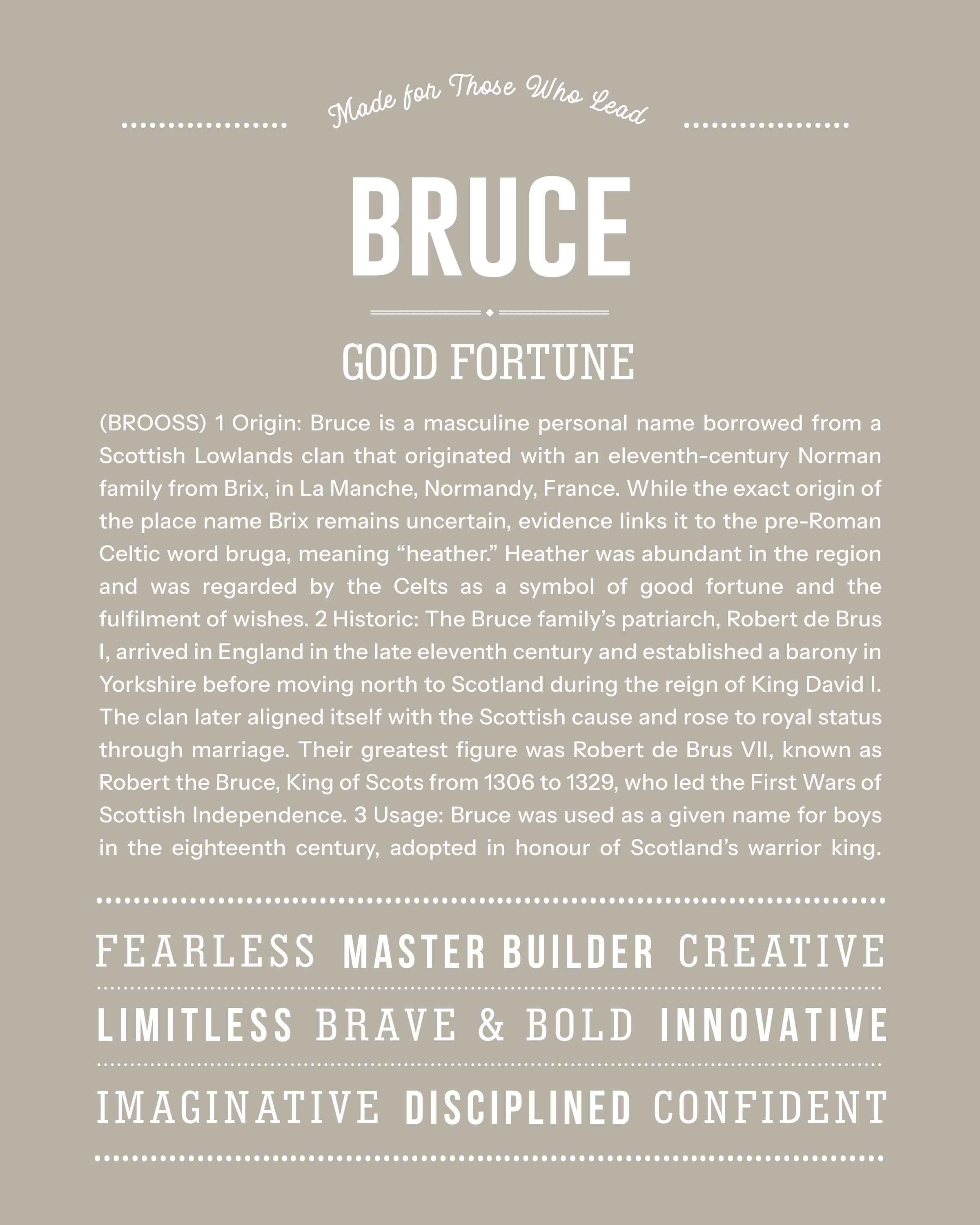 Bruce | Personalised Name Meaning Print – Custom Name Art Gift