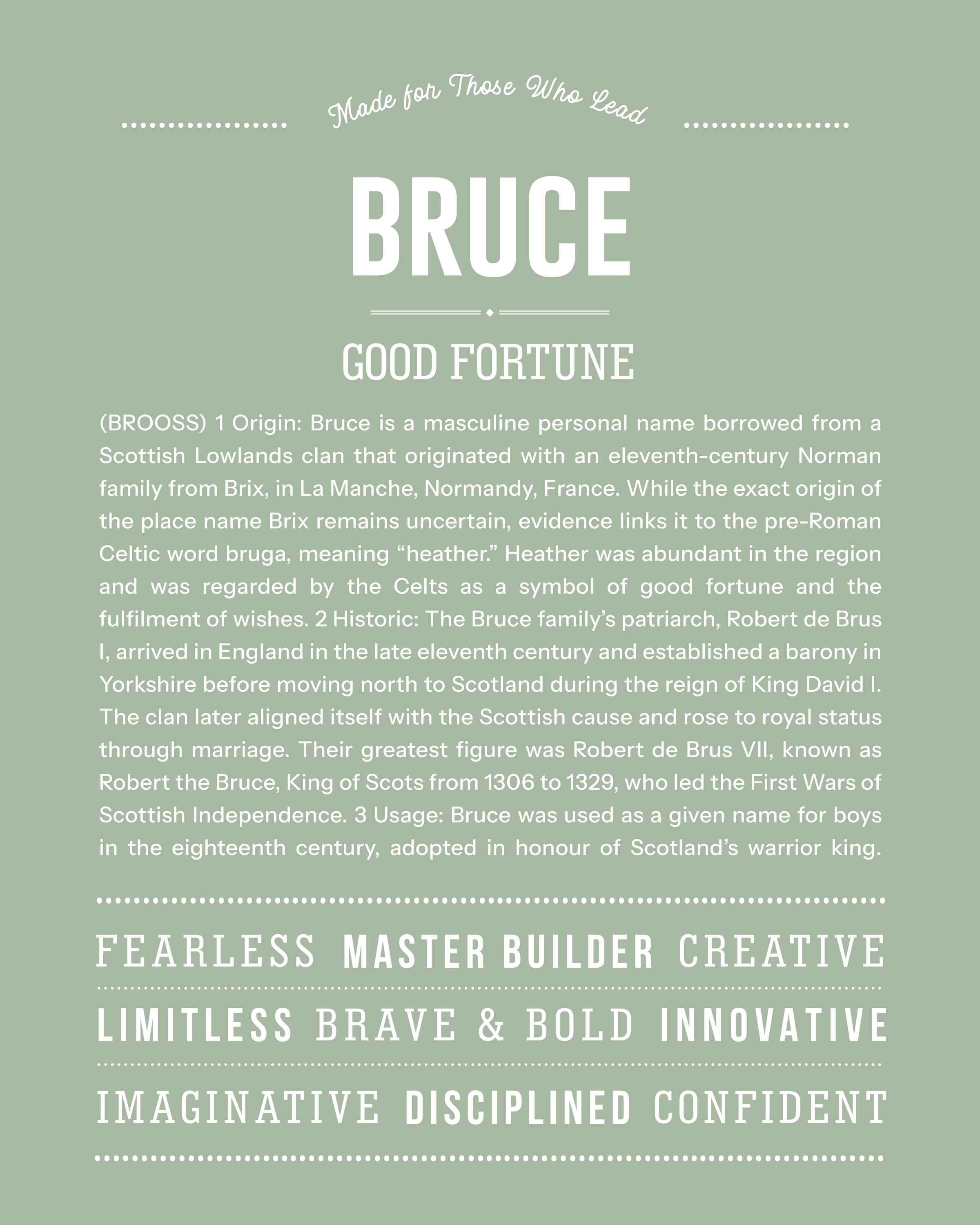 Bruce | Personalised Name Meaning Print – Custom Name Art Gift