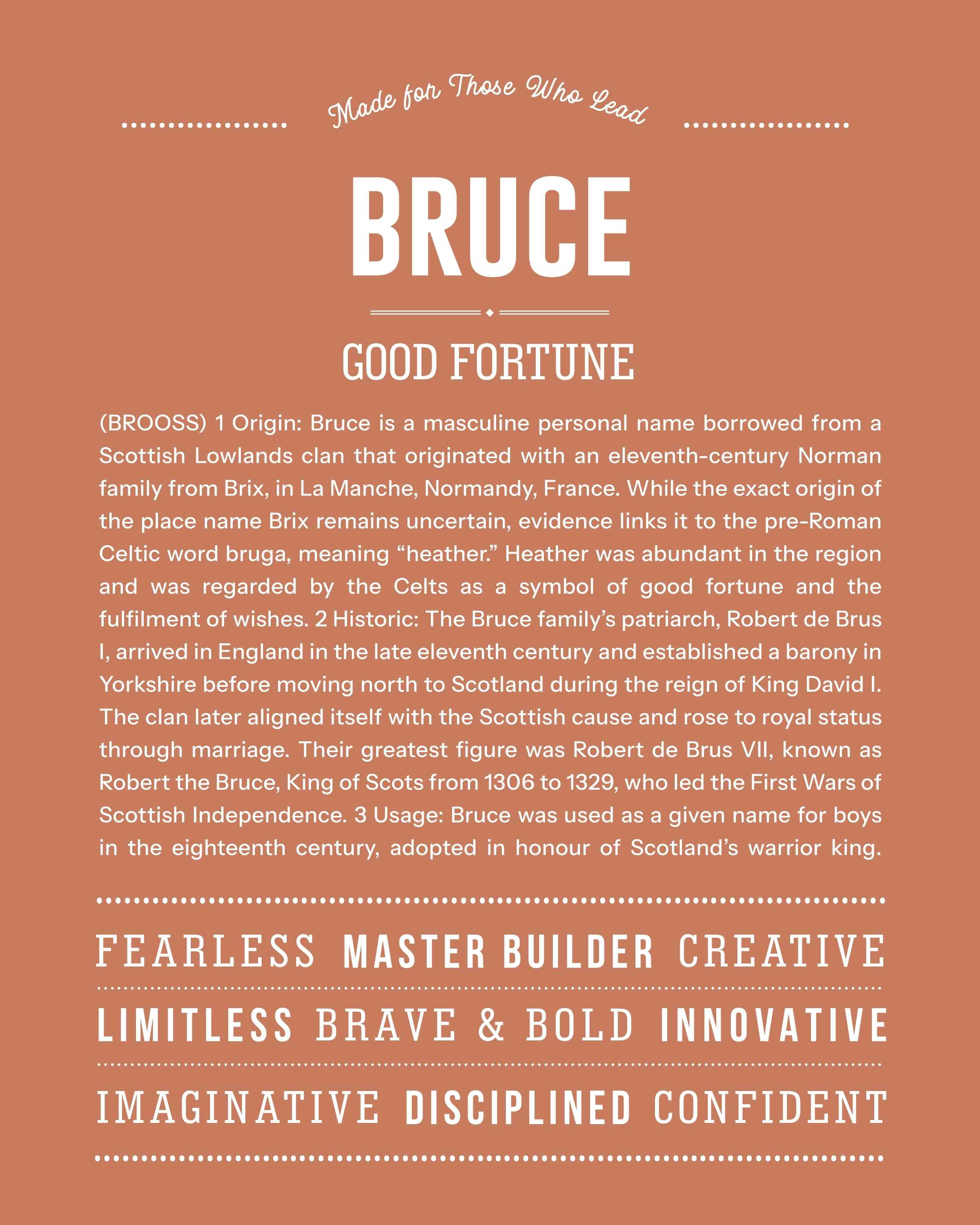 Bruce | Personalised Name Meaning Print – Custom Name Art Gift