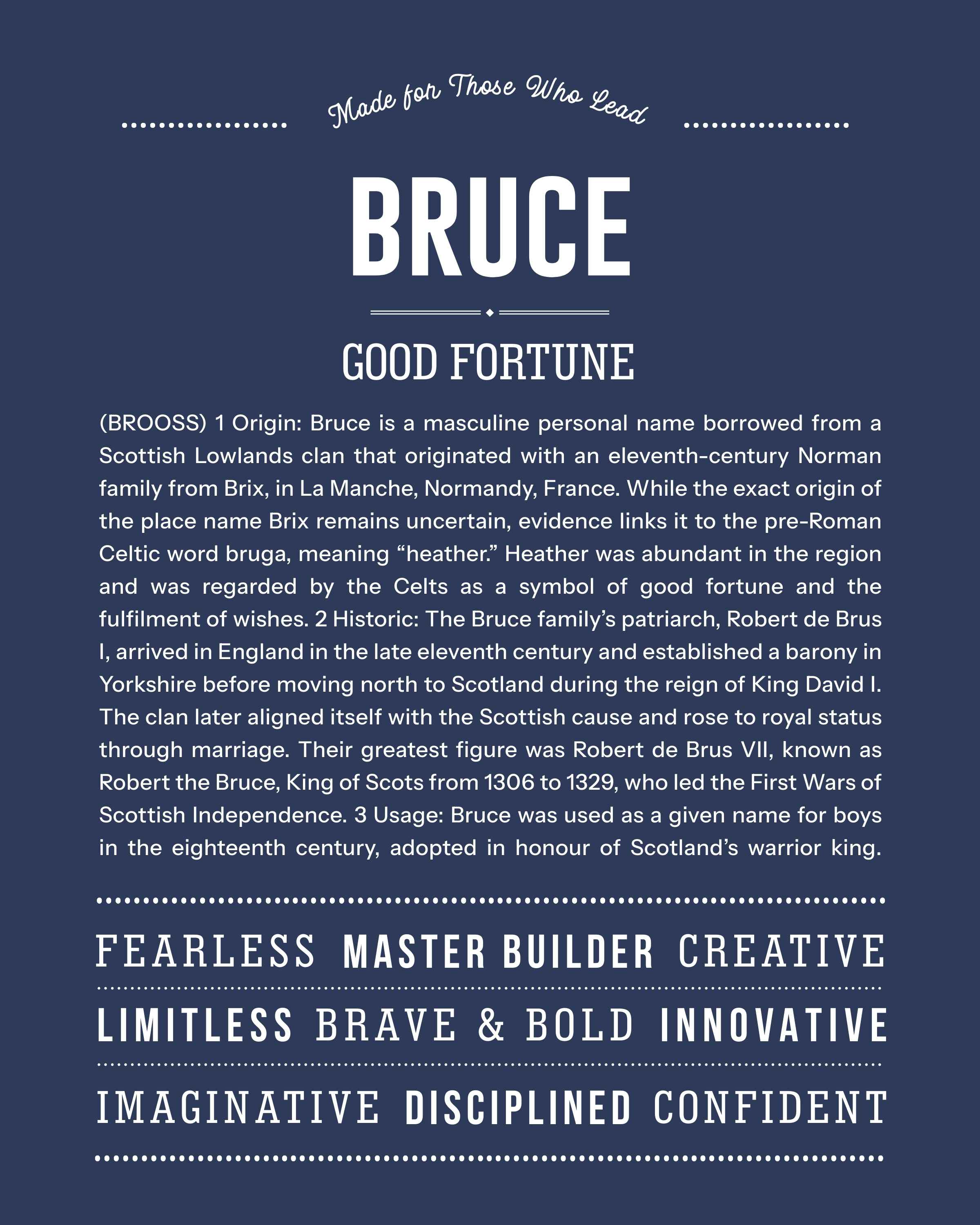 Bruce | Personalised Name Meaning Print – Custom Name Art Gift