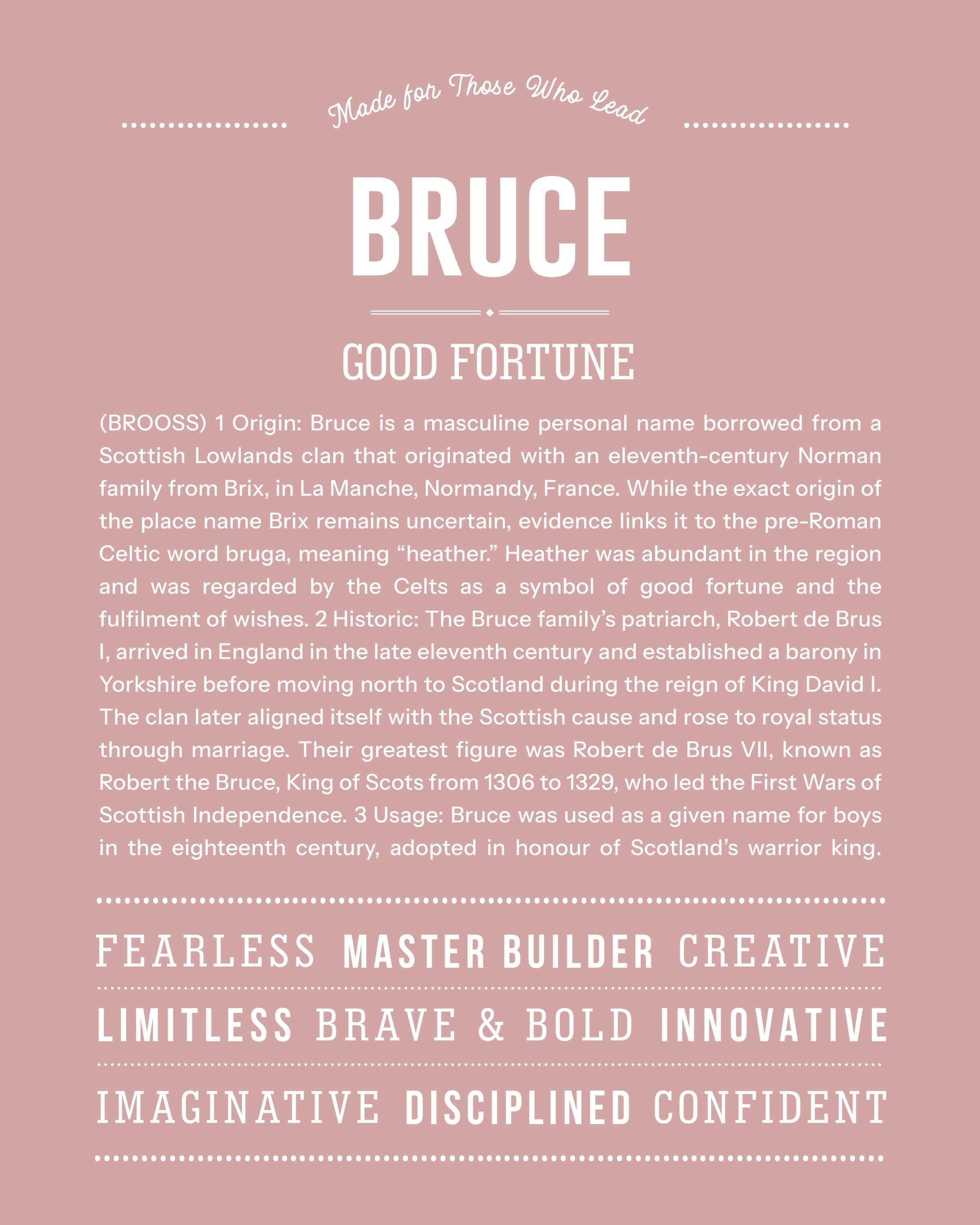 Bruce | Personalised Name Meaning Print – Custom Name Art Gift