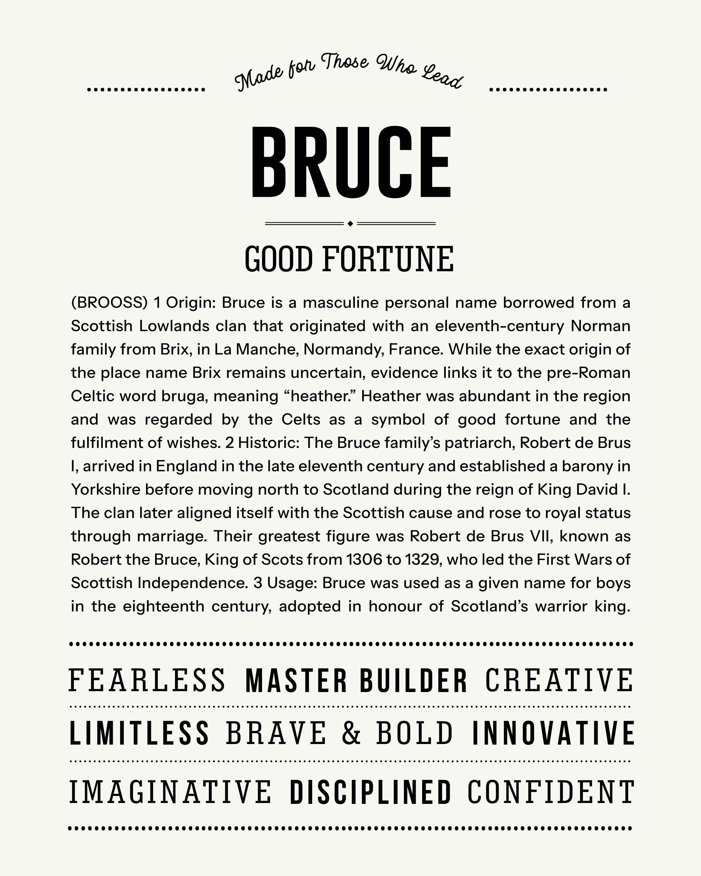 Bruce | Personalised Name Meaning Print – Custom Name Art Gift