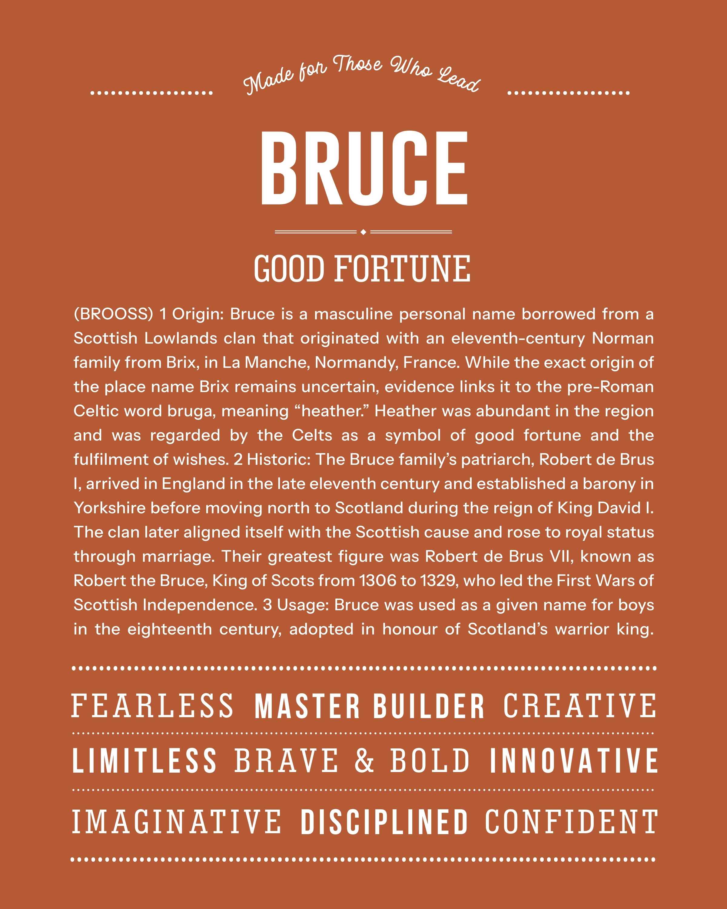 Bruce | Personalised Name Meaning Print – Custom Name Art Gift