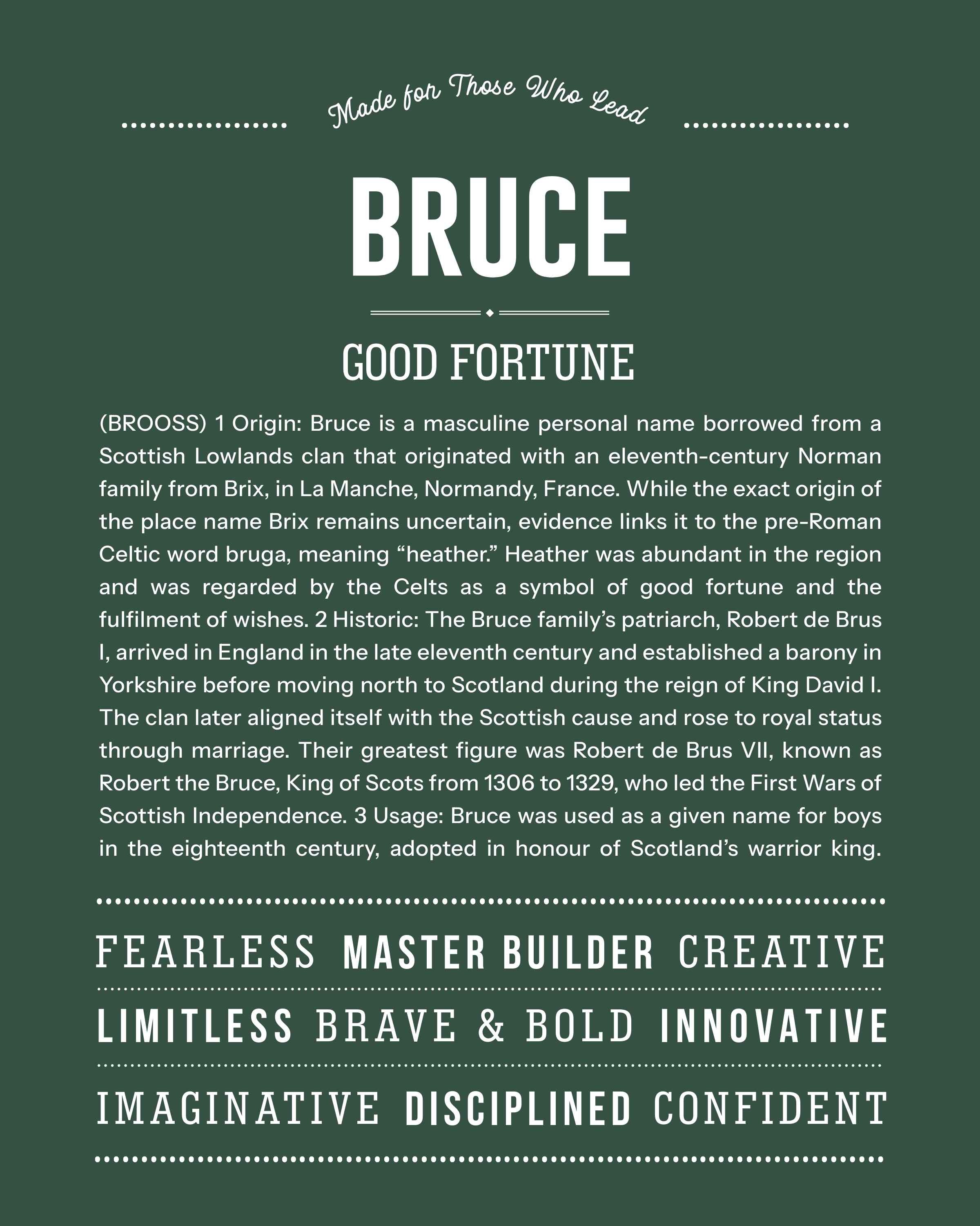 Bruce | Personalised Name Meaning Print – Custom Name Art Gift