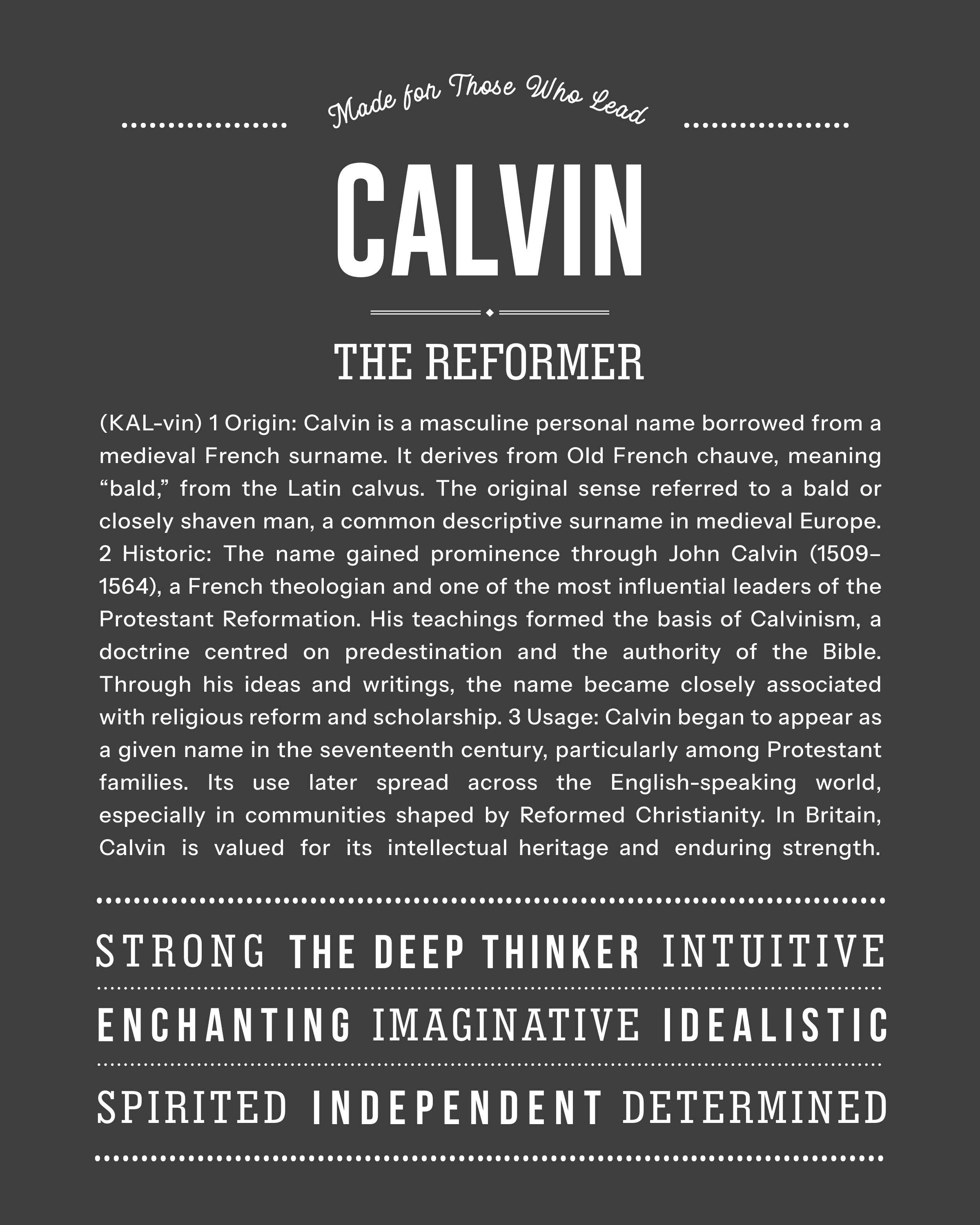 Calvin | Personalised Name Meaning Print – Custom Name Art Gift