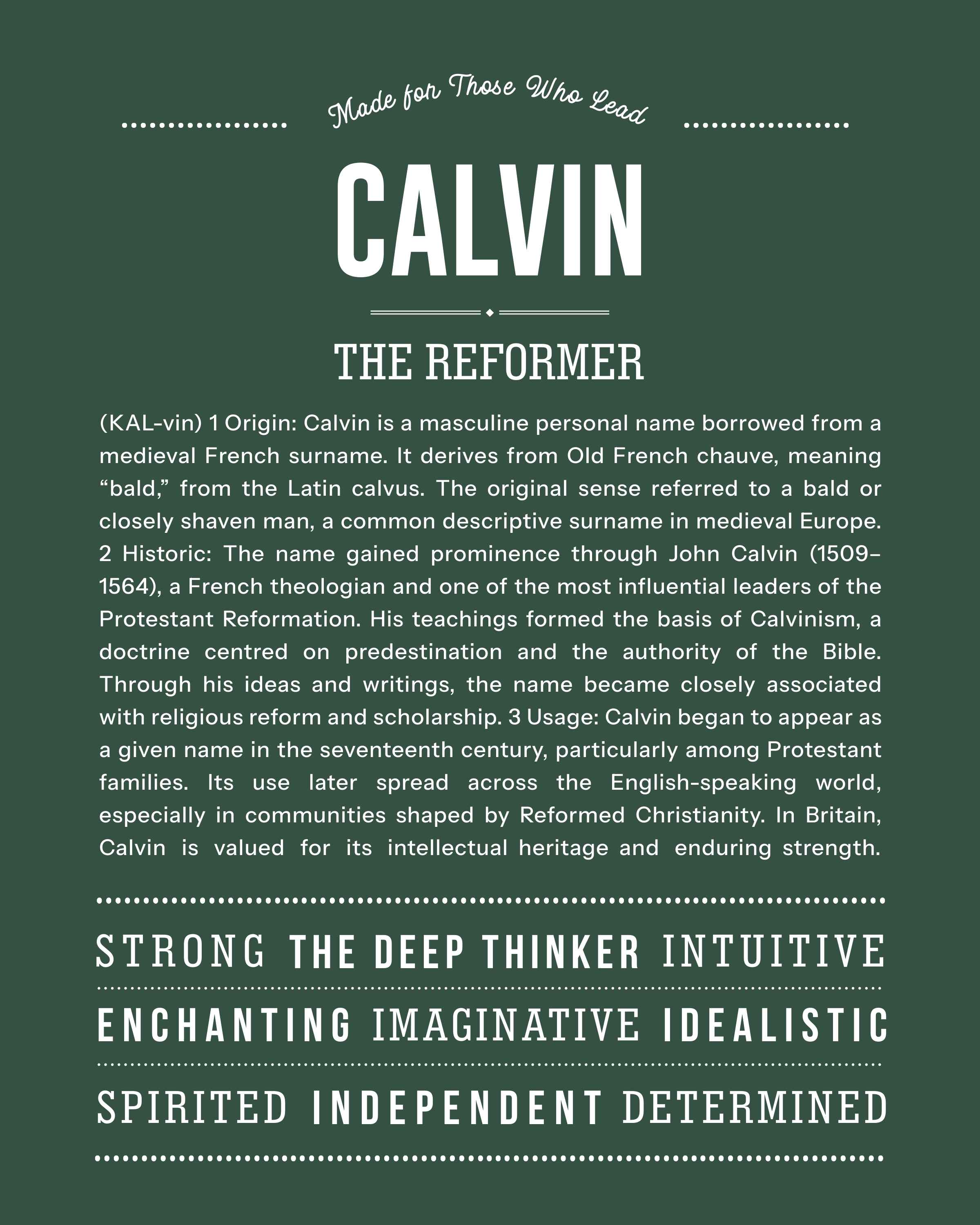 Calvin | Personalised Name Meaning Print – Custom Name Art Gift
