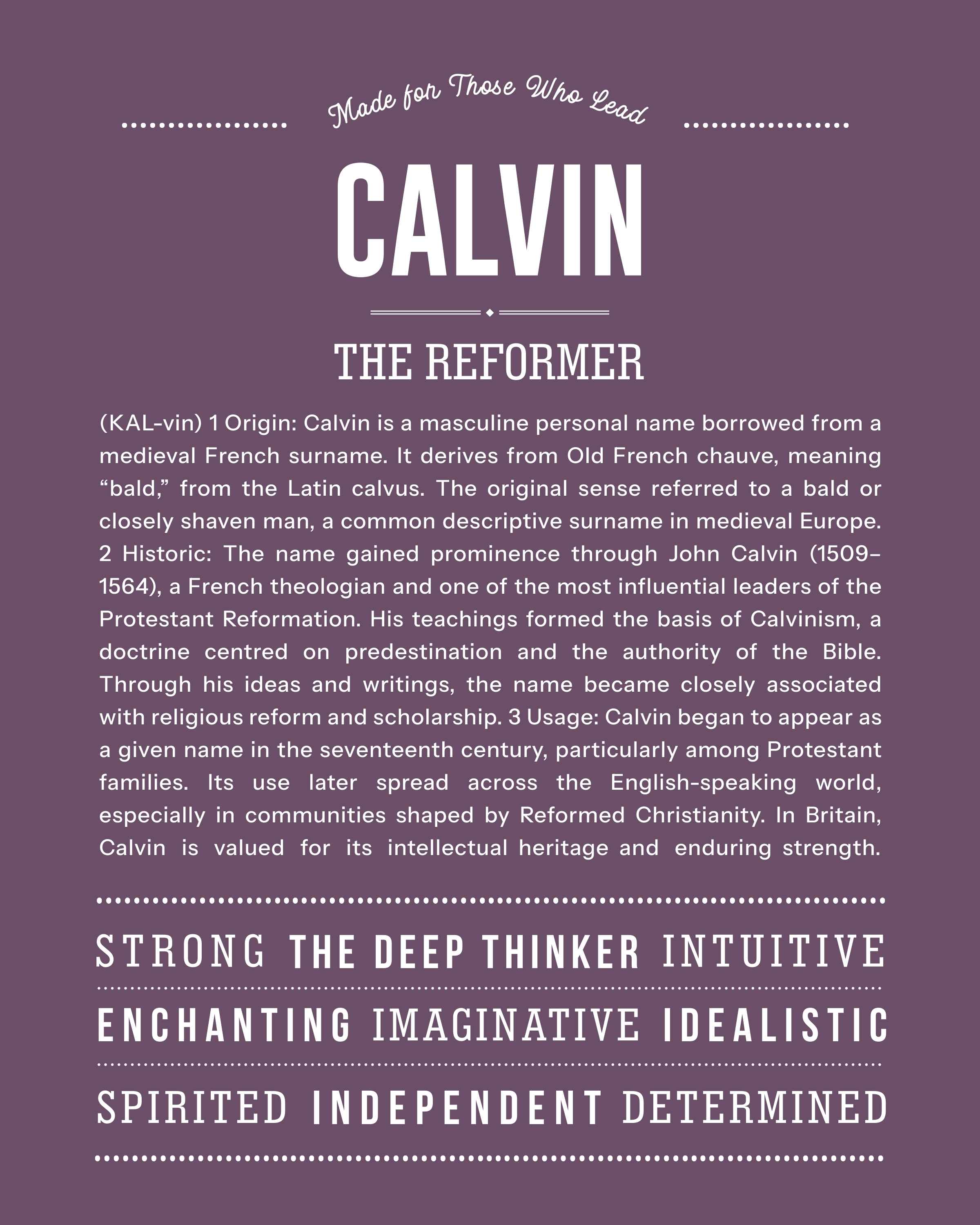 Calvin | Personalised Name Meaning Print – Custom Name Art Gift