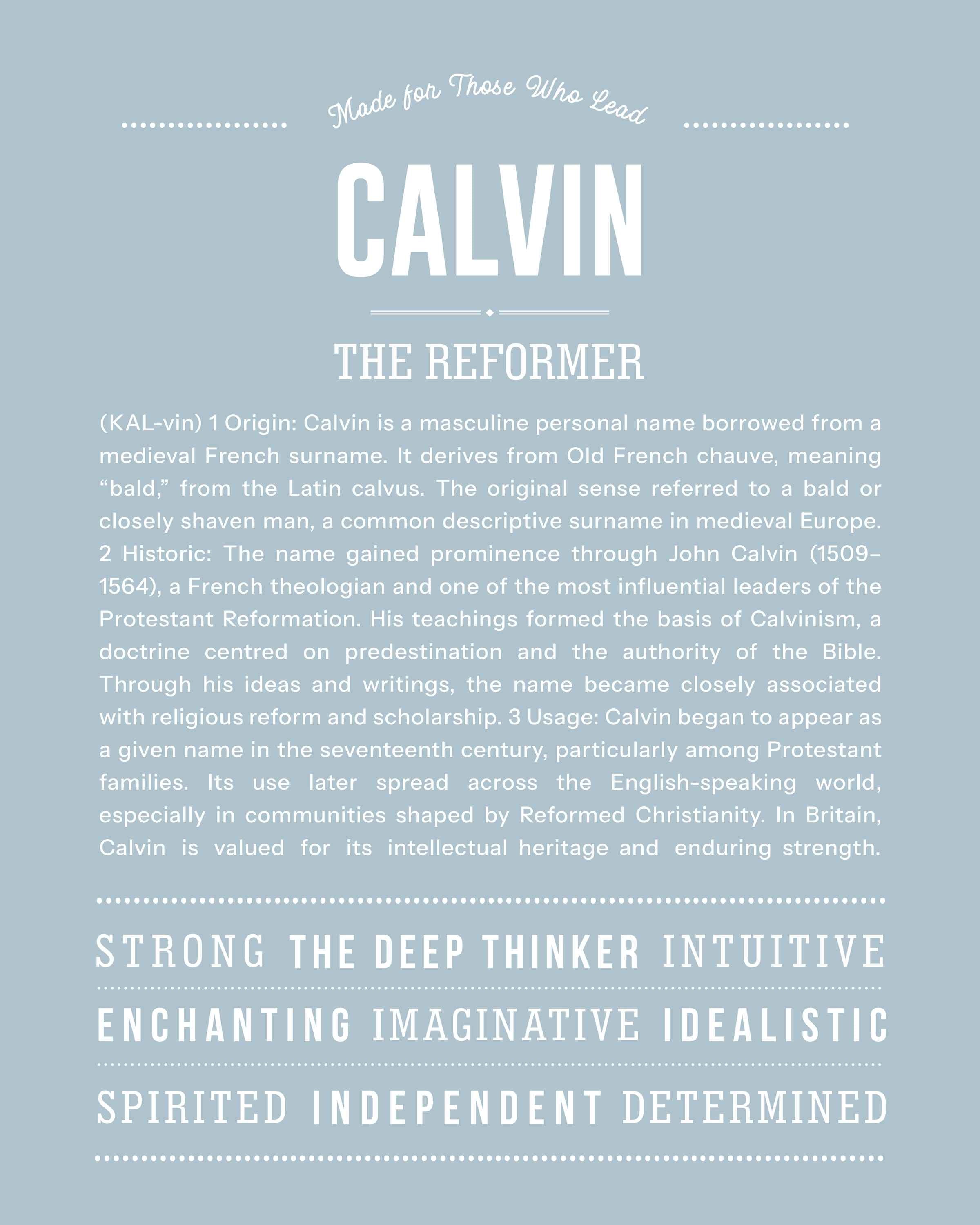 Calvin | Personalised Name Meaning Print – Custom Name Art Gift