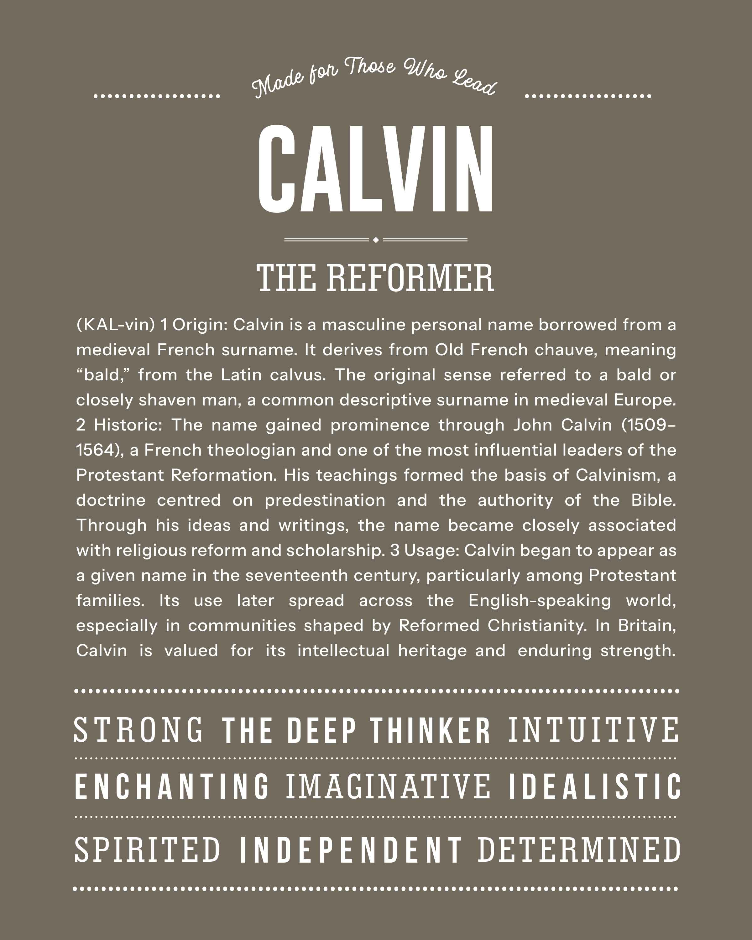 Calvin | Personalised Name Meaning Print – Custom Name Art Gift