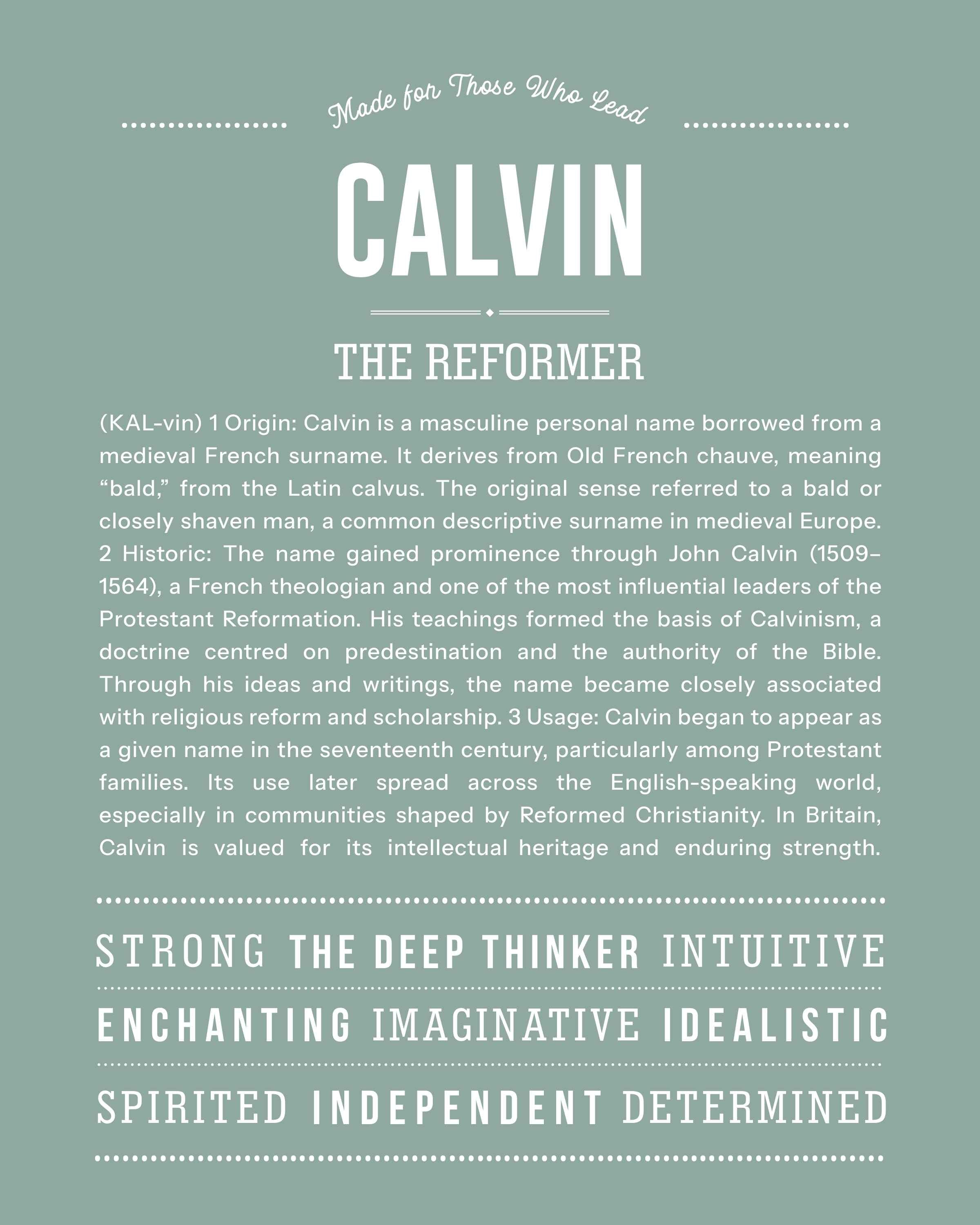 Calvin | Personalised Name Meaning Print – Custom Name Art Gift