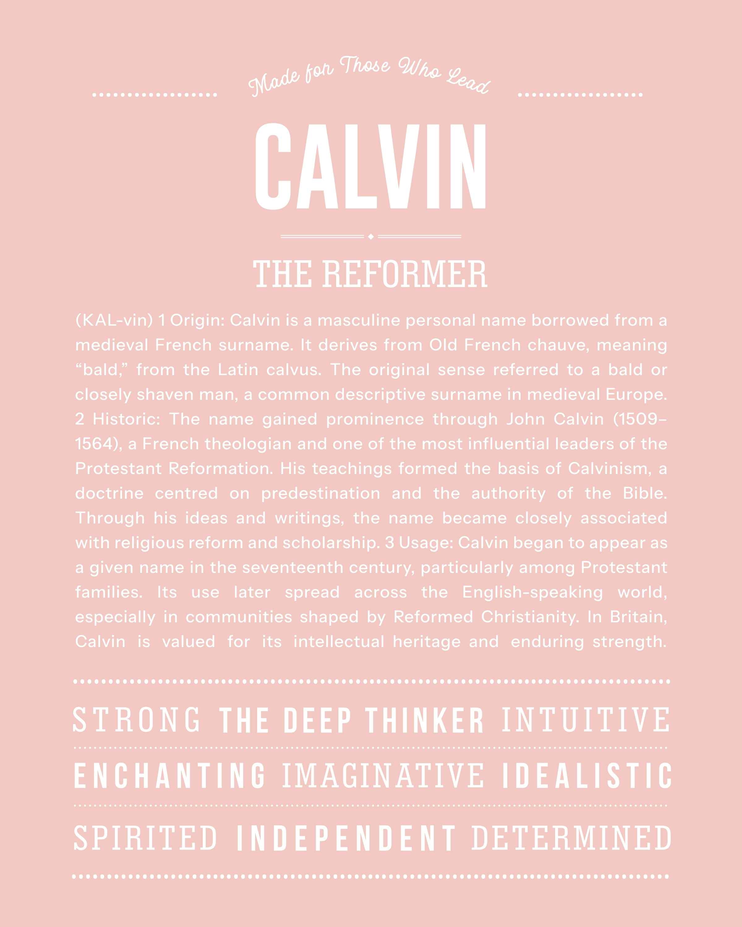Calvin | Personalised Name Meaning Print – Custom Name Art Gift