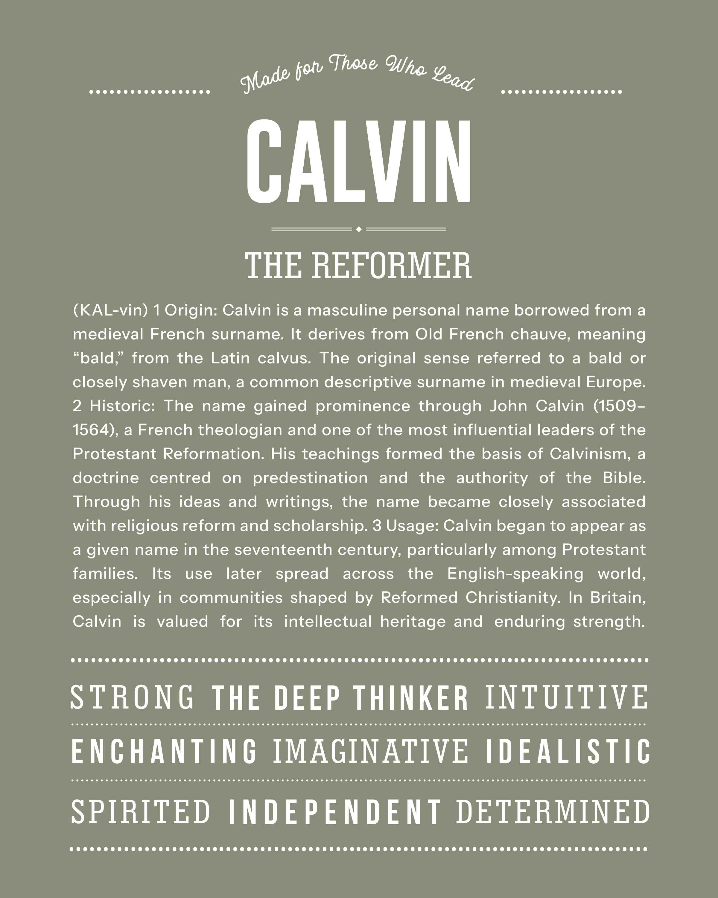 Calvin | Personalised Name Meaning Print – Custom Name Art Gift
