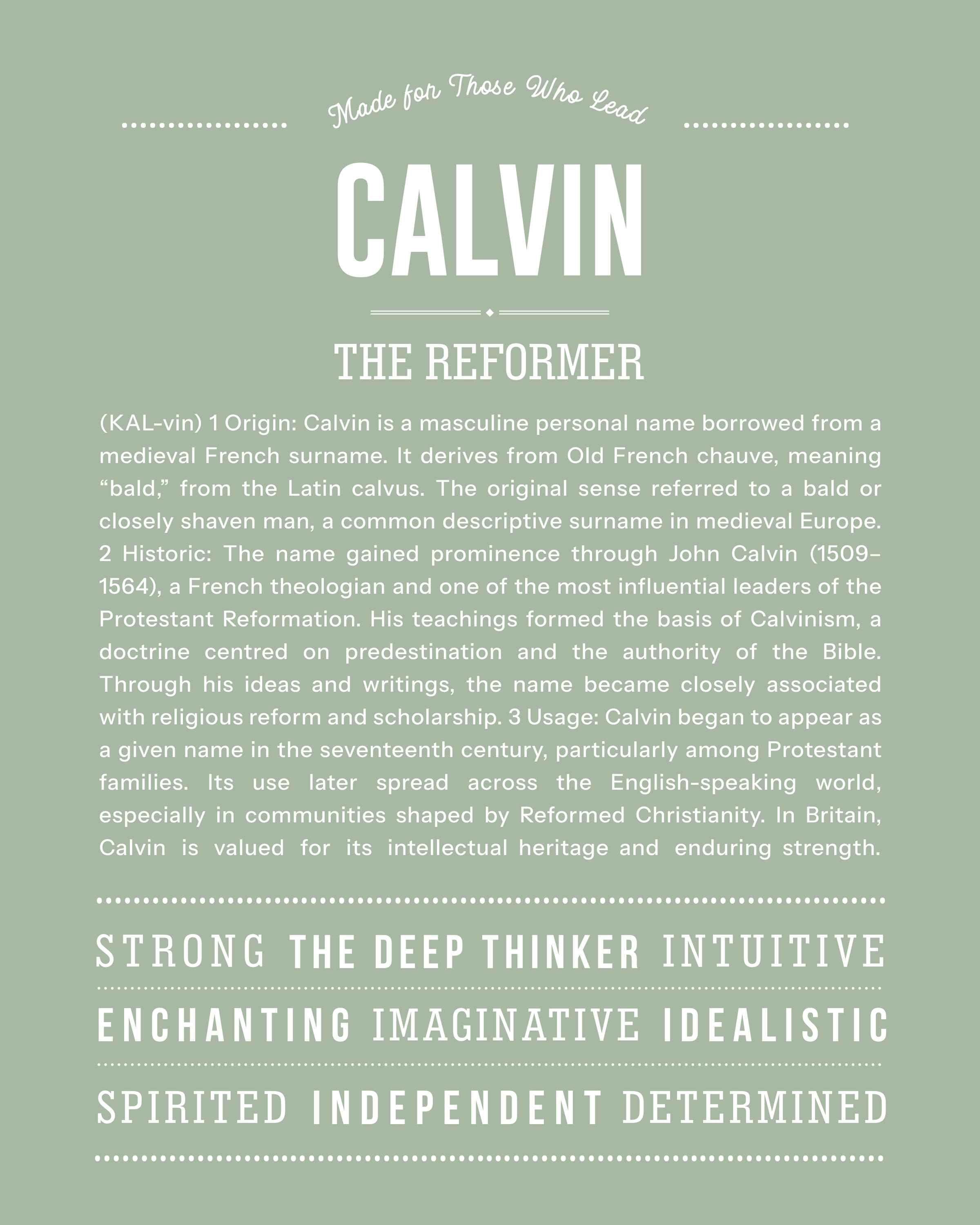 Calvin | Personalised Name Meaning Print – Custom Name Art Gift
