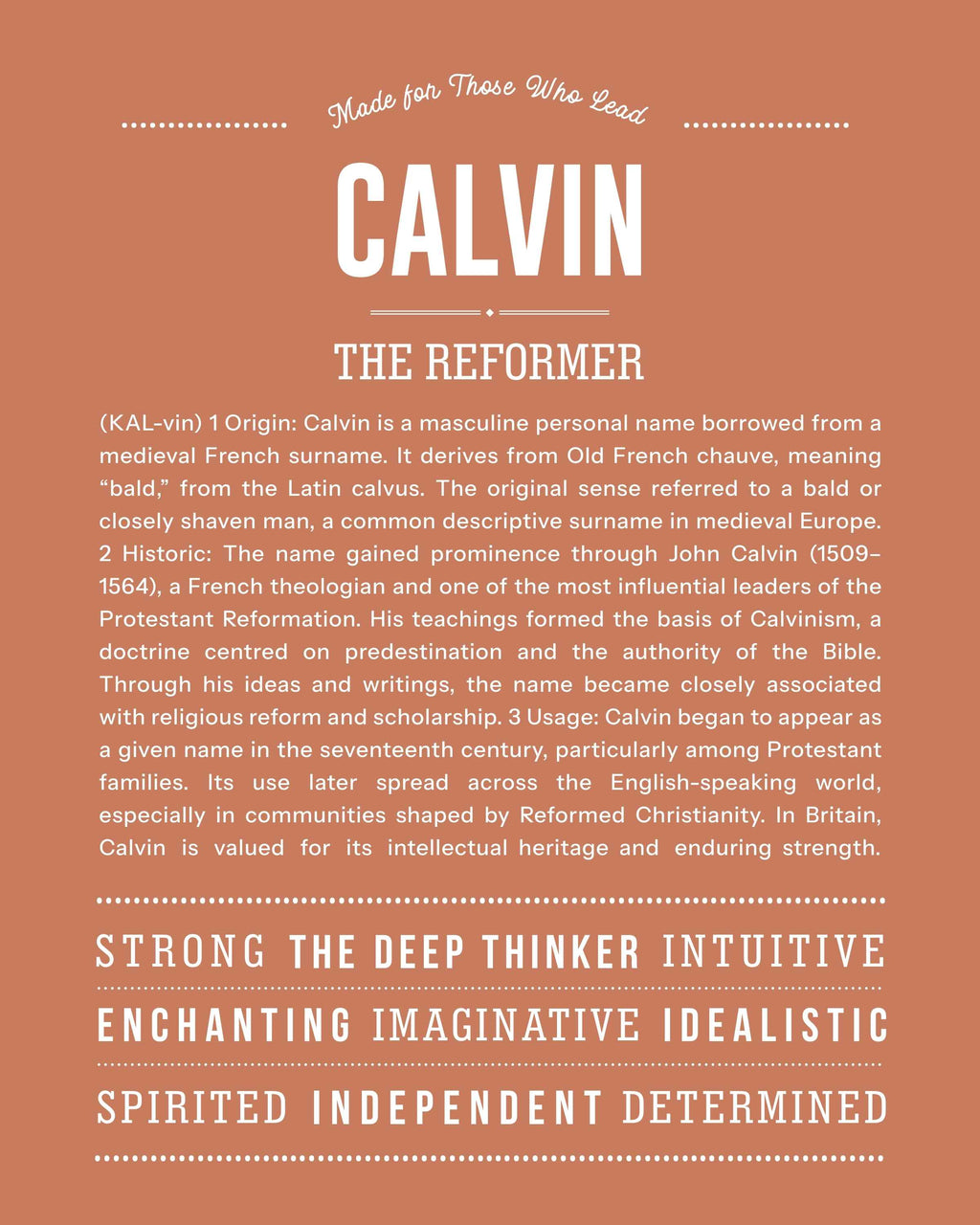Calvin | Personalised Name Meaning Print – Custom Name Art Gift