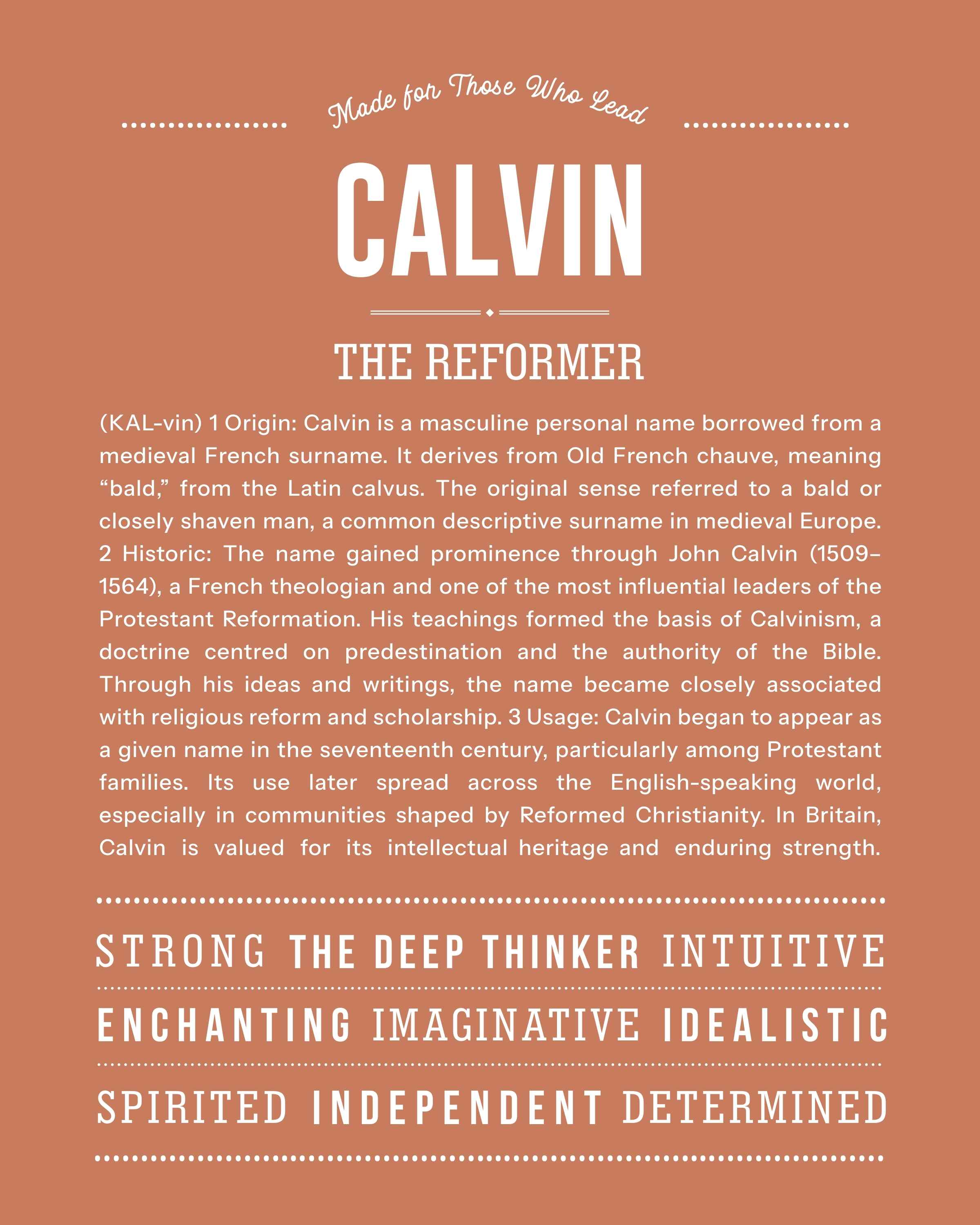Calvin | Personalised Name Meaning Print – Custom Name Art Gift