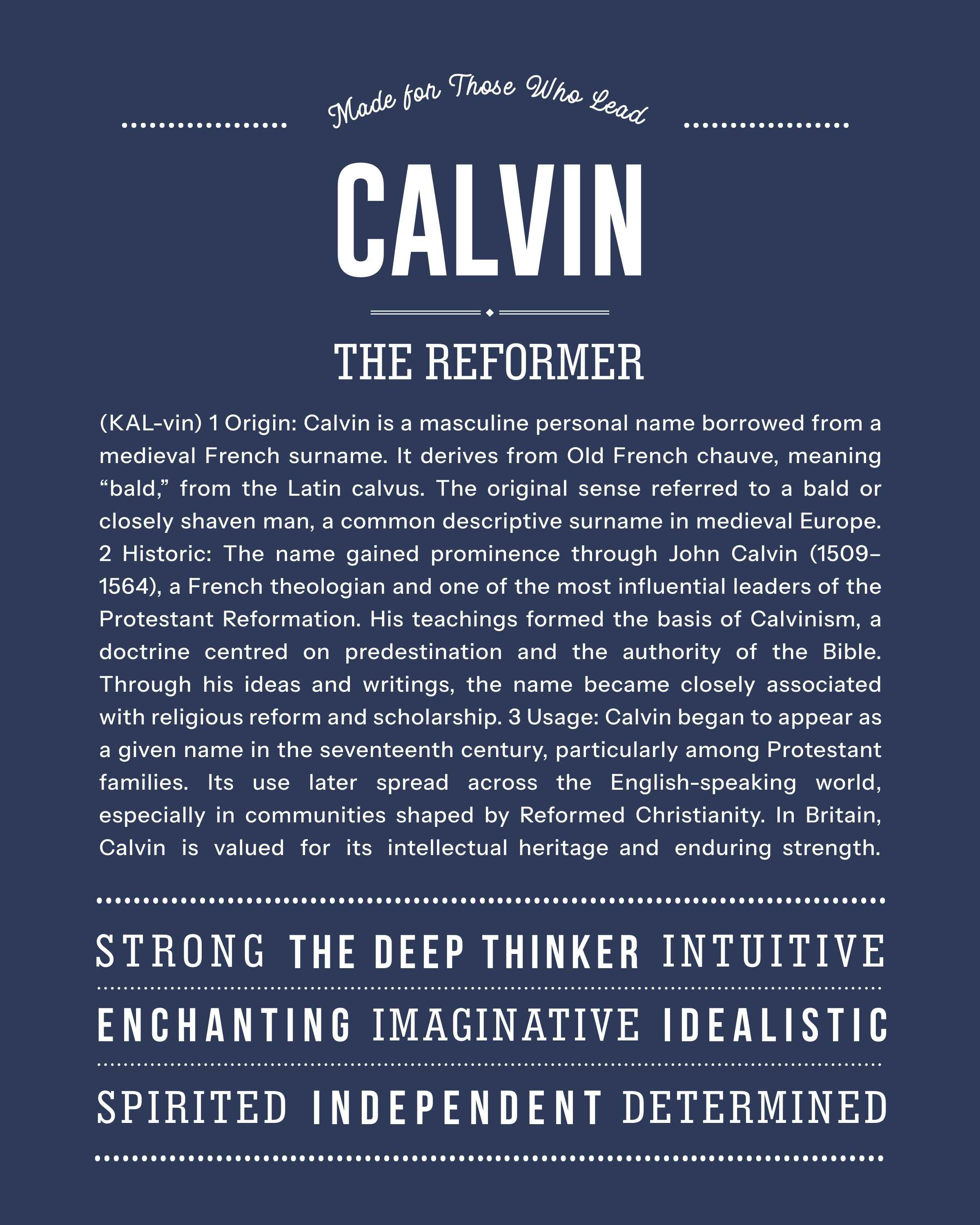 Calvin | Personalised Name Meaning Print – Custom Name Art Gift