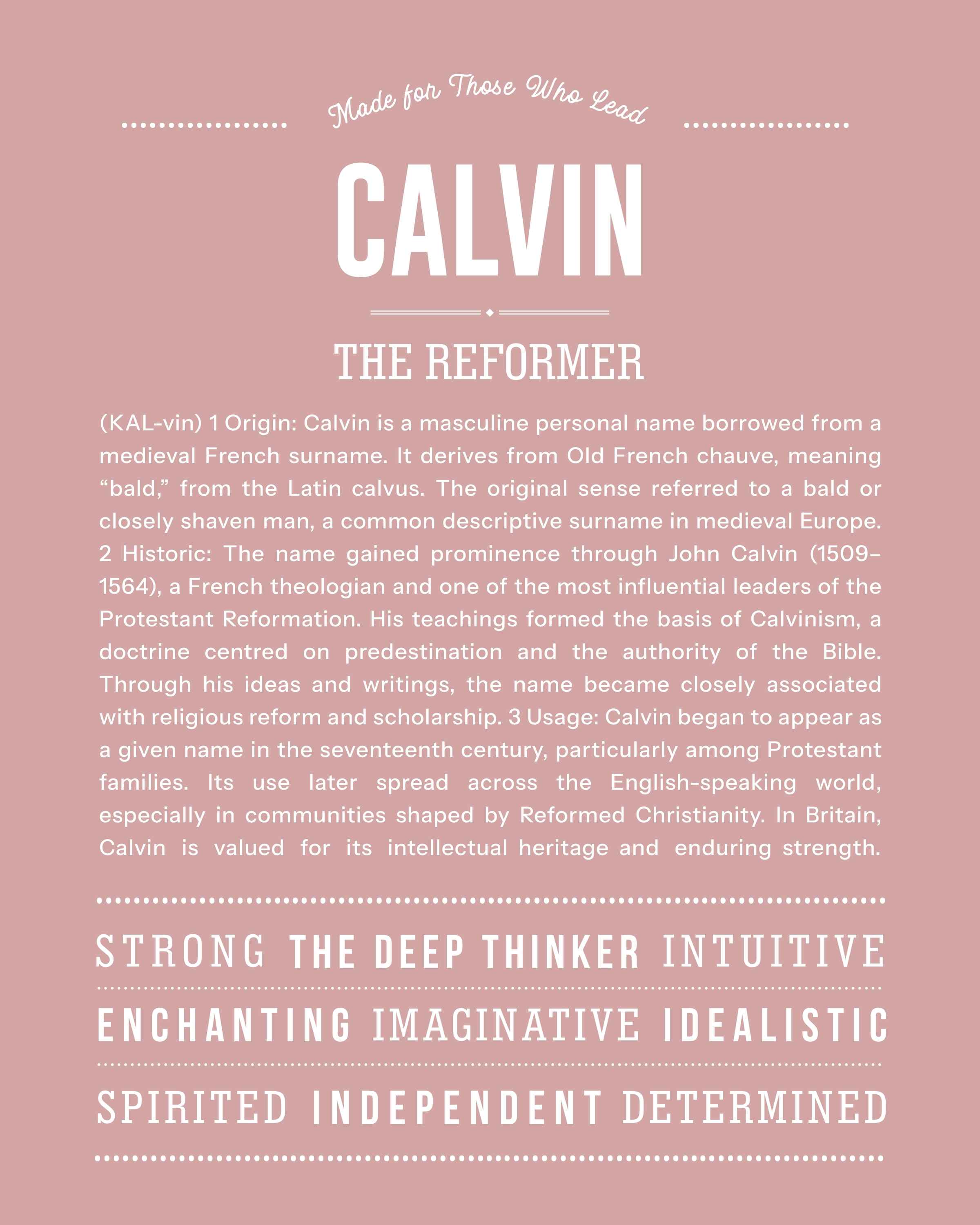 Calvin | Personalised Name Meaning Print – Custom Name Art Gift