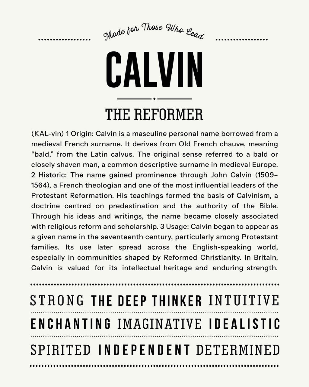 Calvin | Personalised Name Meaning Print – Custom Name Art Gift