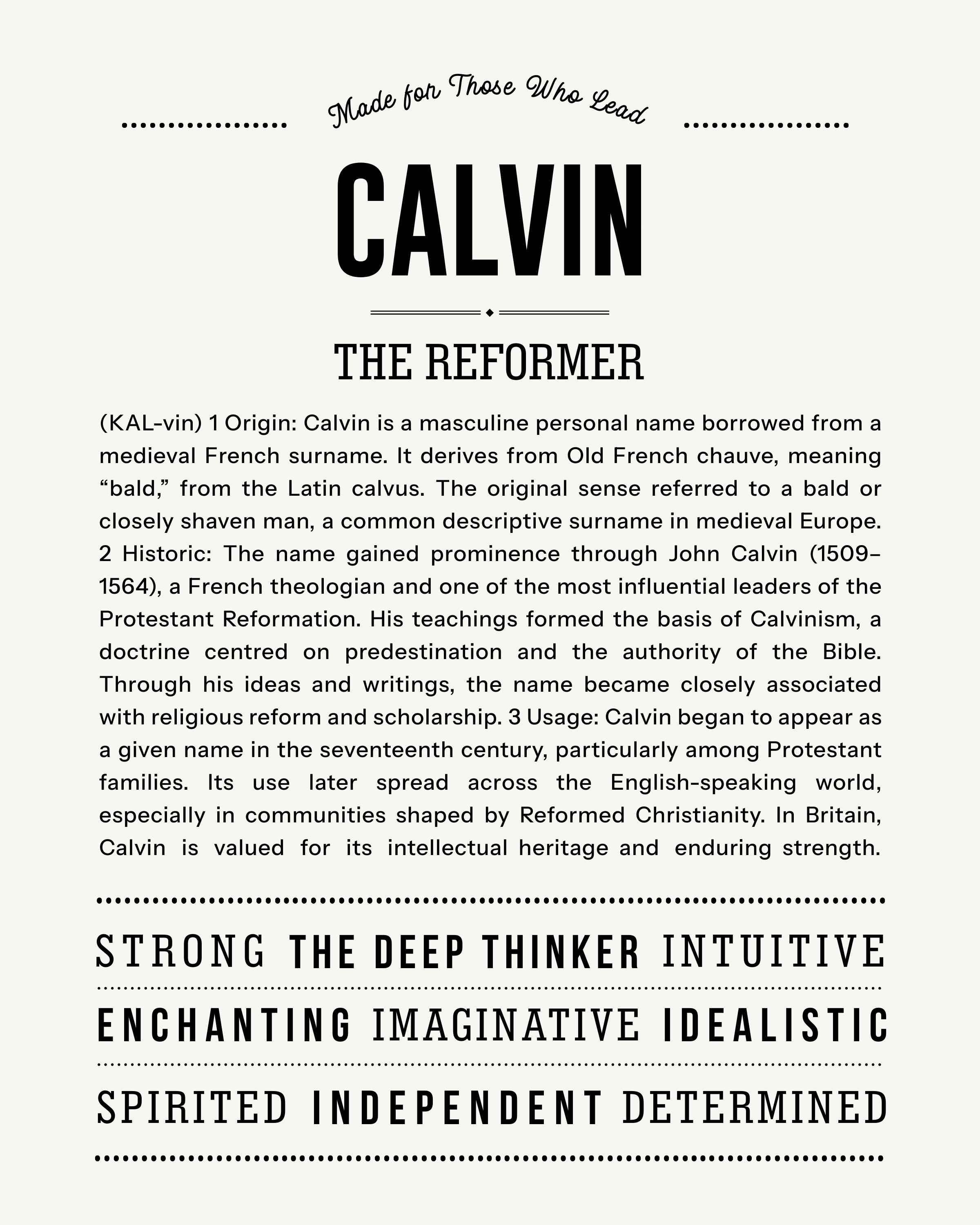 Calvin | Personalised Name Meaning Print – Custom Name Art Gift