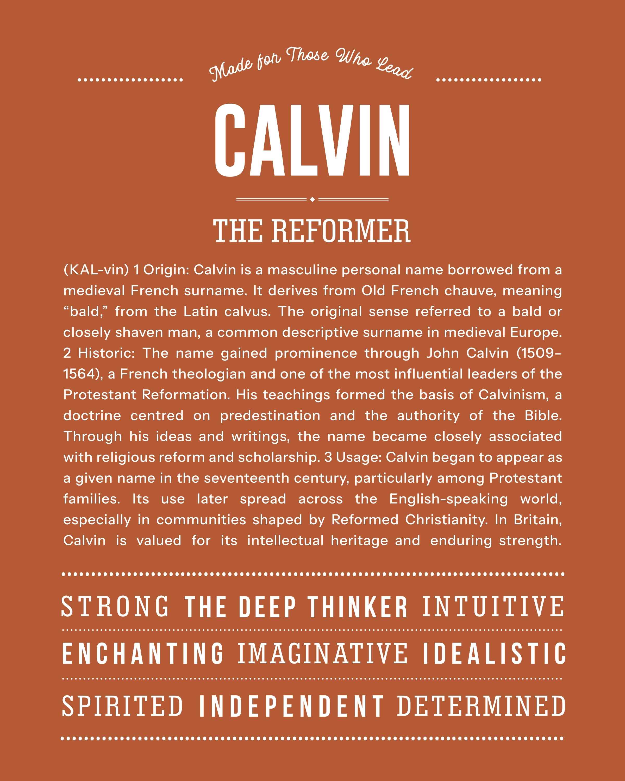 Calvin | Personalised Name Meaning Print – Custom Name Art Gift