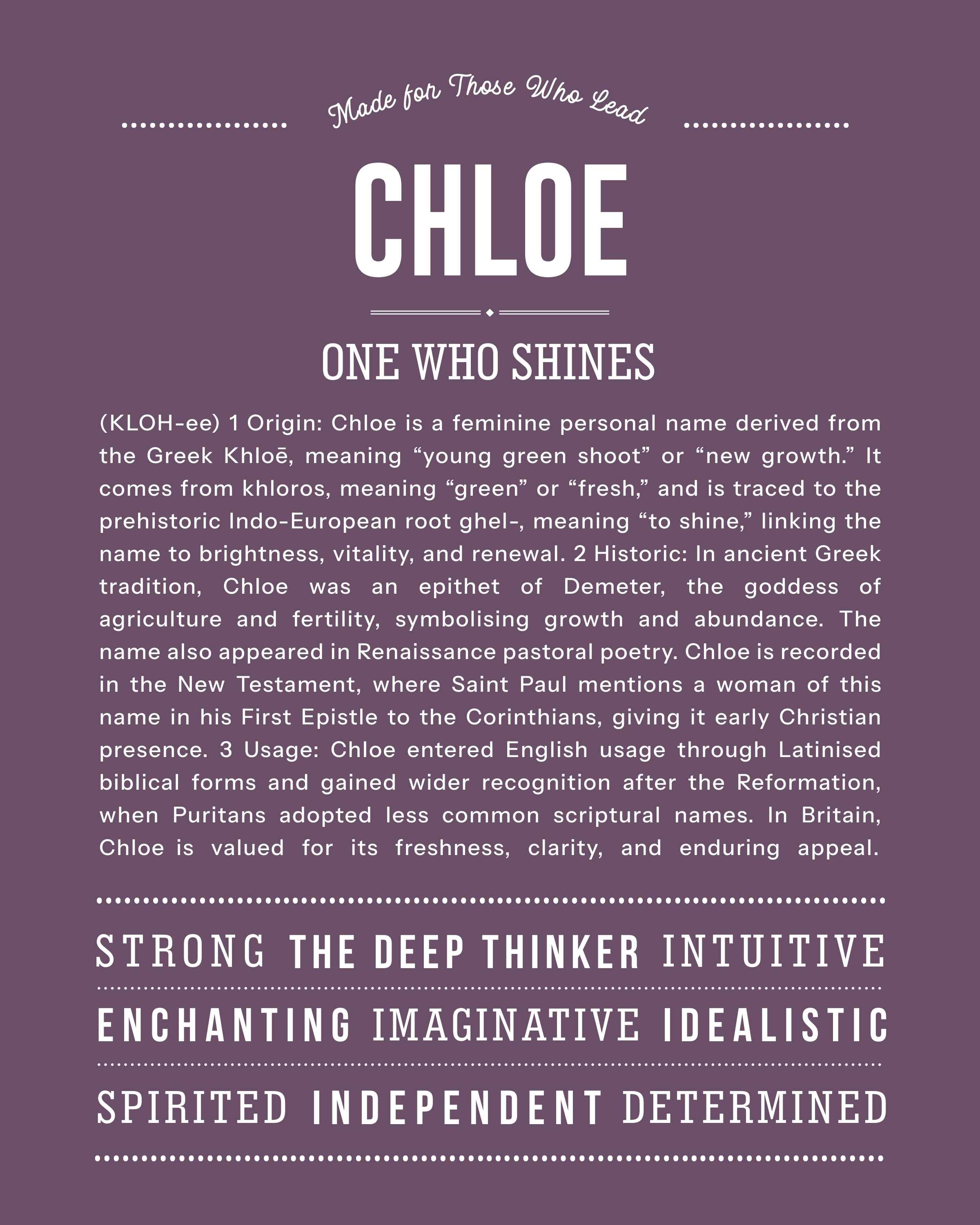 Chloe | Personalised Name Meaning Print – Custom Name Art Gift