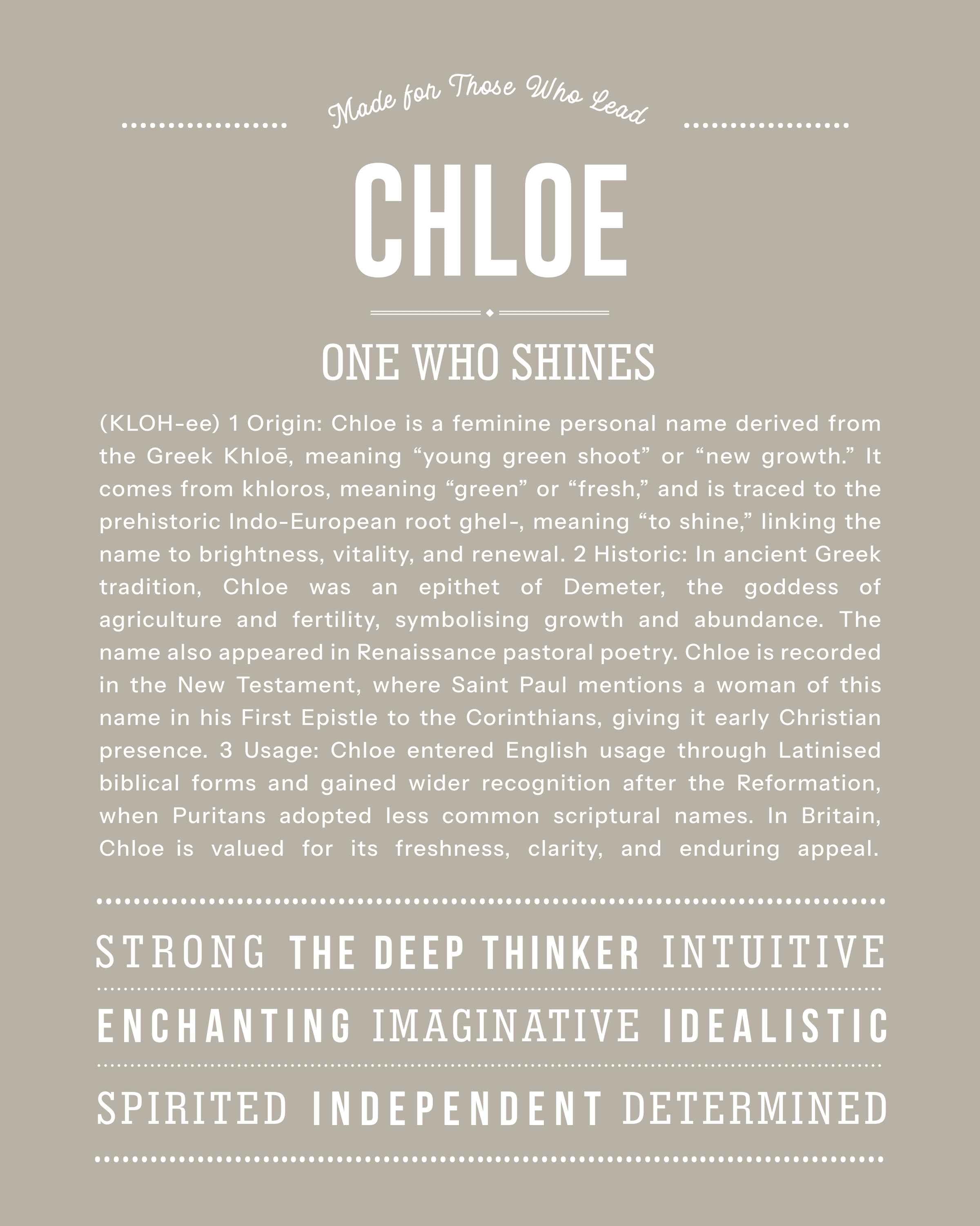 Chloe | Personalised Name Meaning Print – Custom Name Art Gift