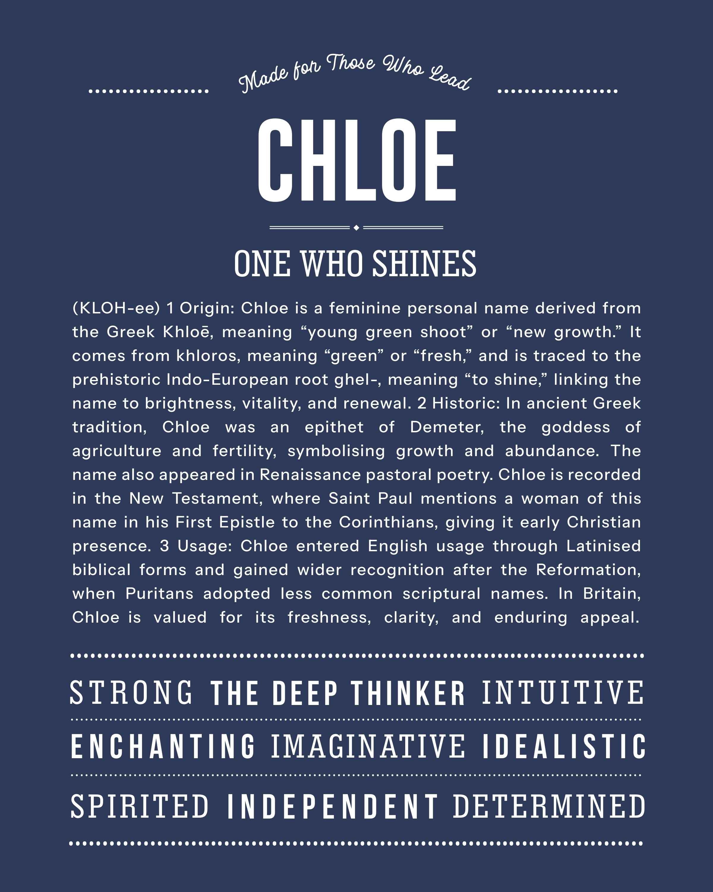 Chloe | Personalised Name Meaning Print – Custom Name Art Gift
