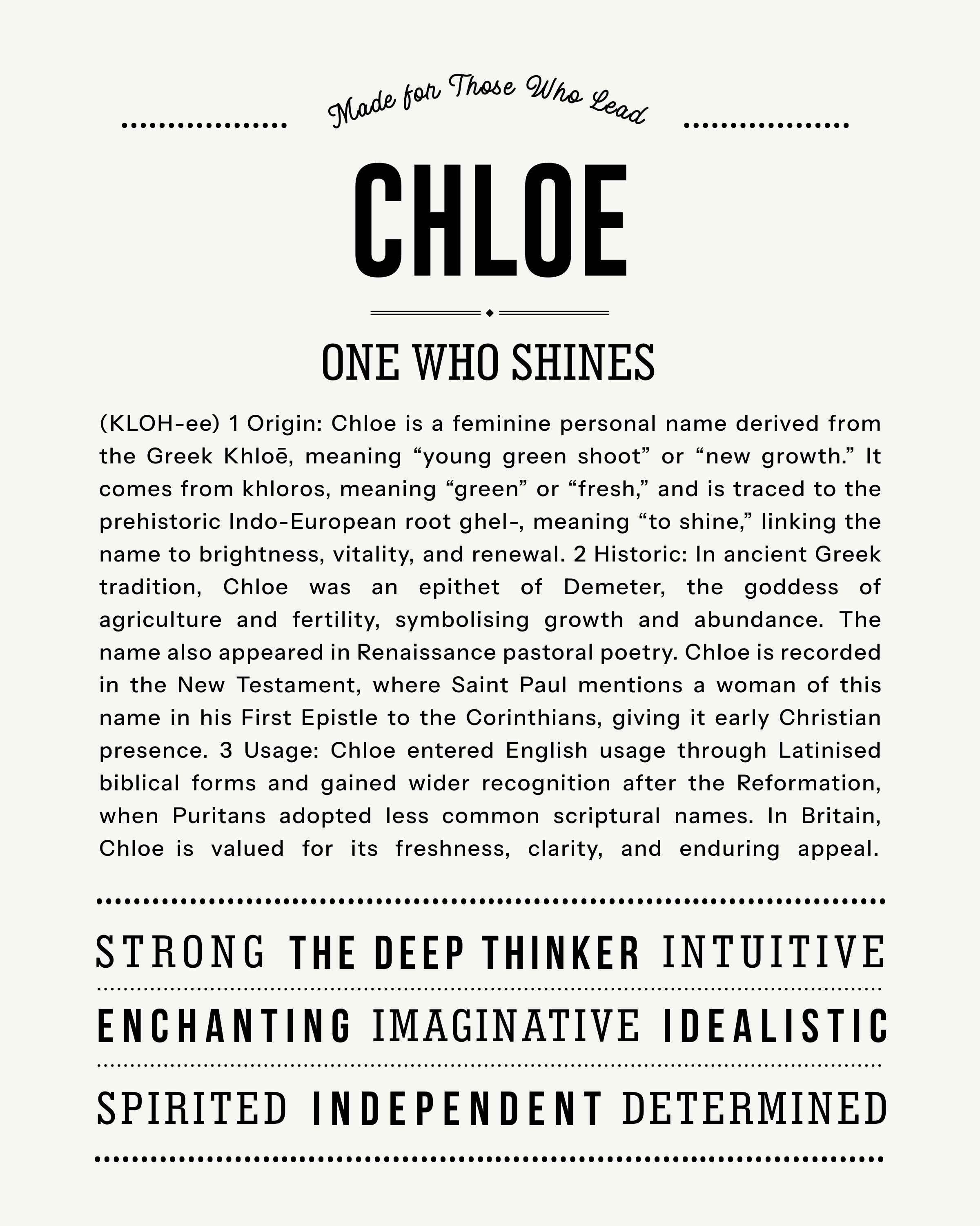 Chloe | Personalised Name Meaning Print – Custom Name Art Gift