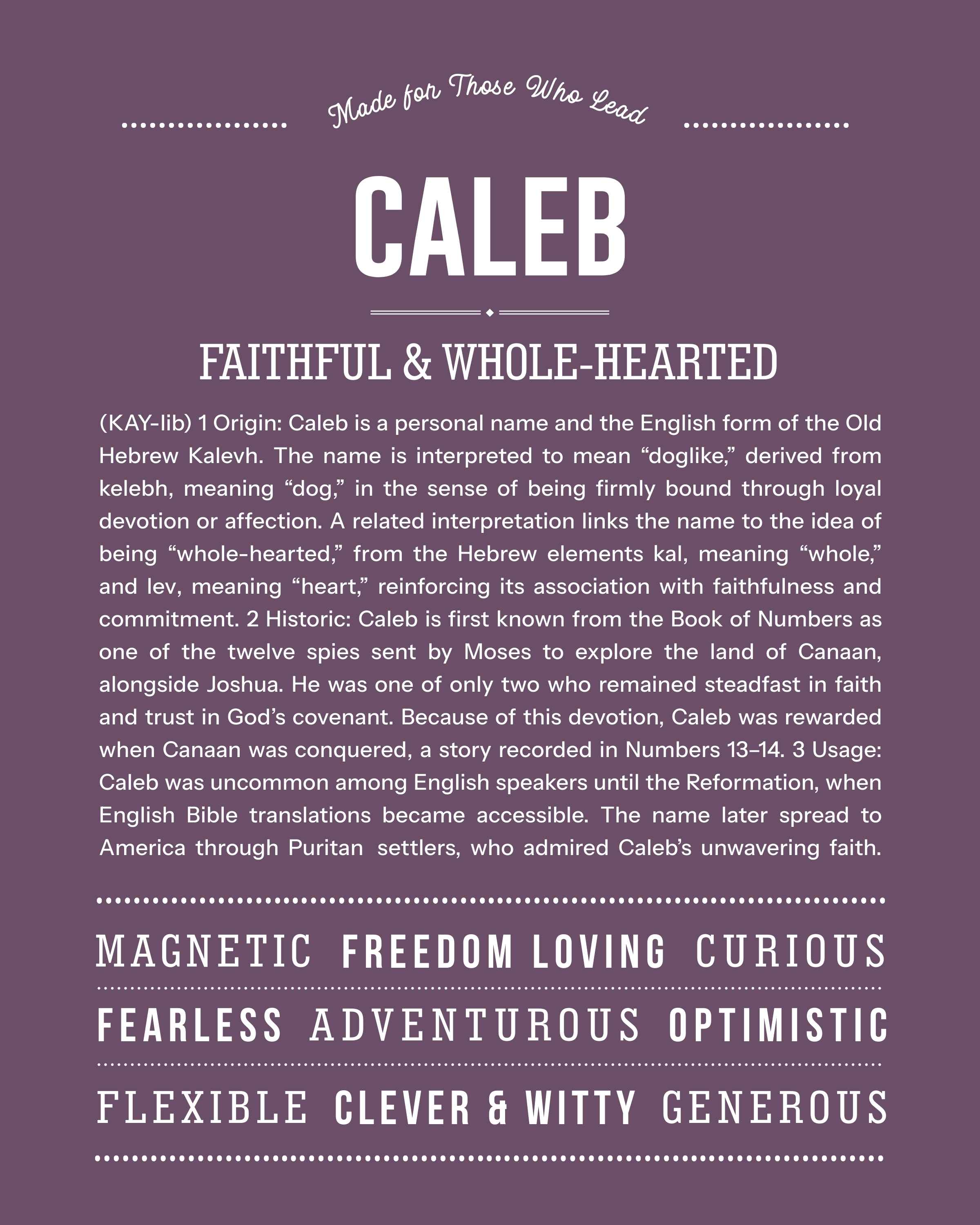 Caleb | Personalised Name Meaning Print – Custom Name Art Gift