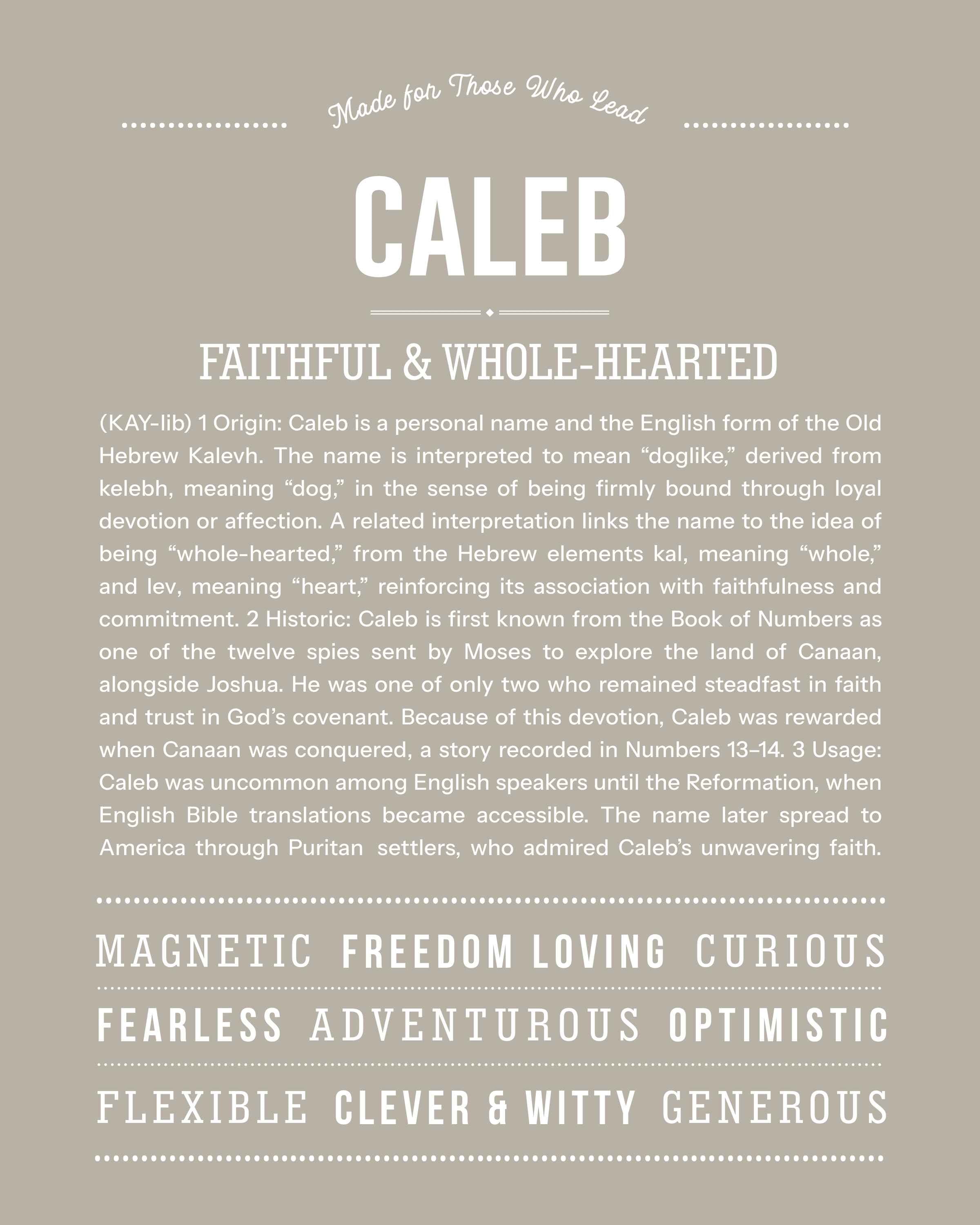 Caleb | Personalised Name Meaning Print – Custom Name Art Gift