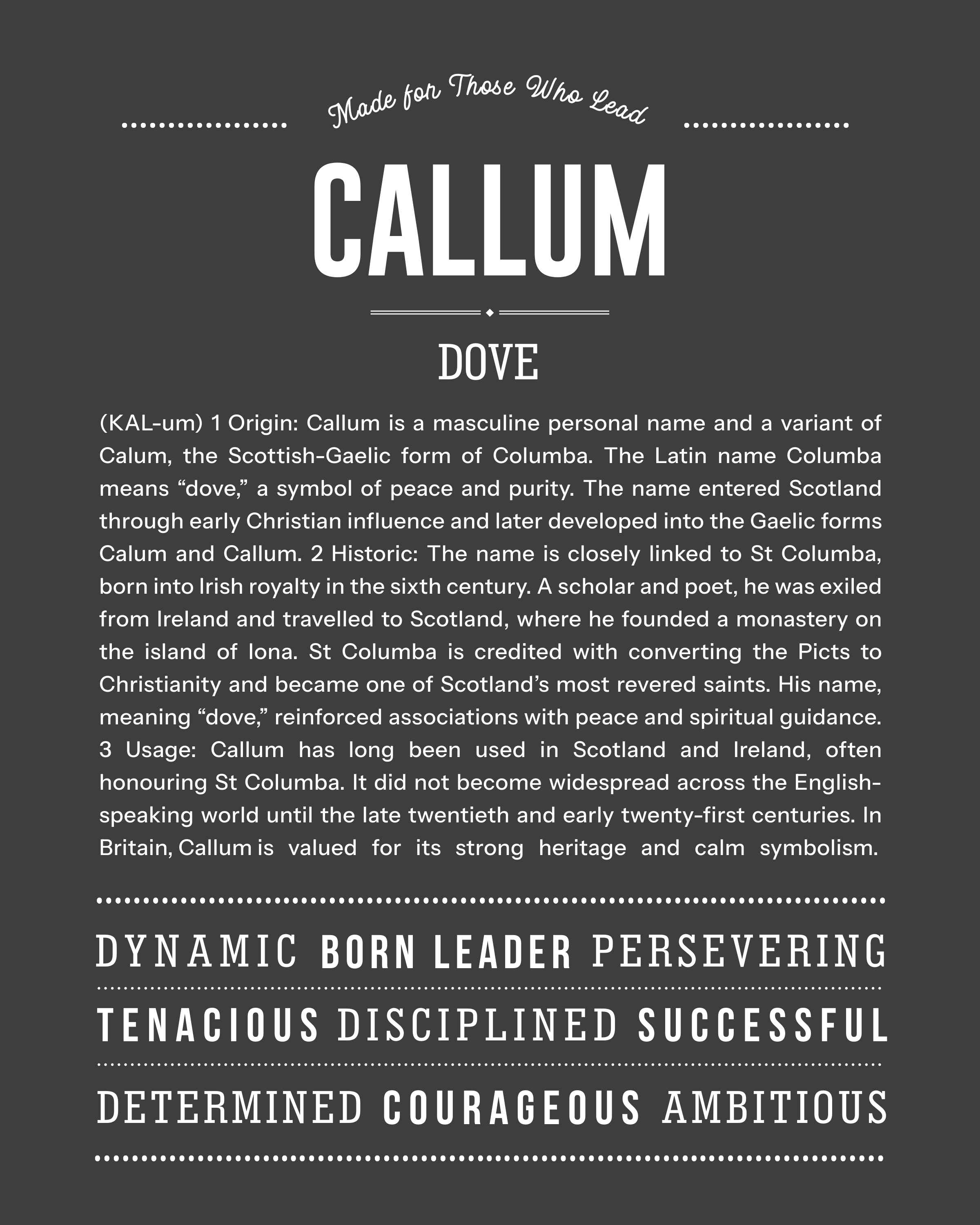 Callum | Personalised Name Meaning Print – Custom Name Art Gift