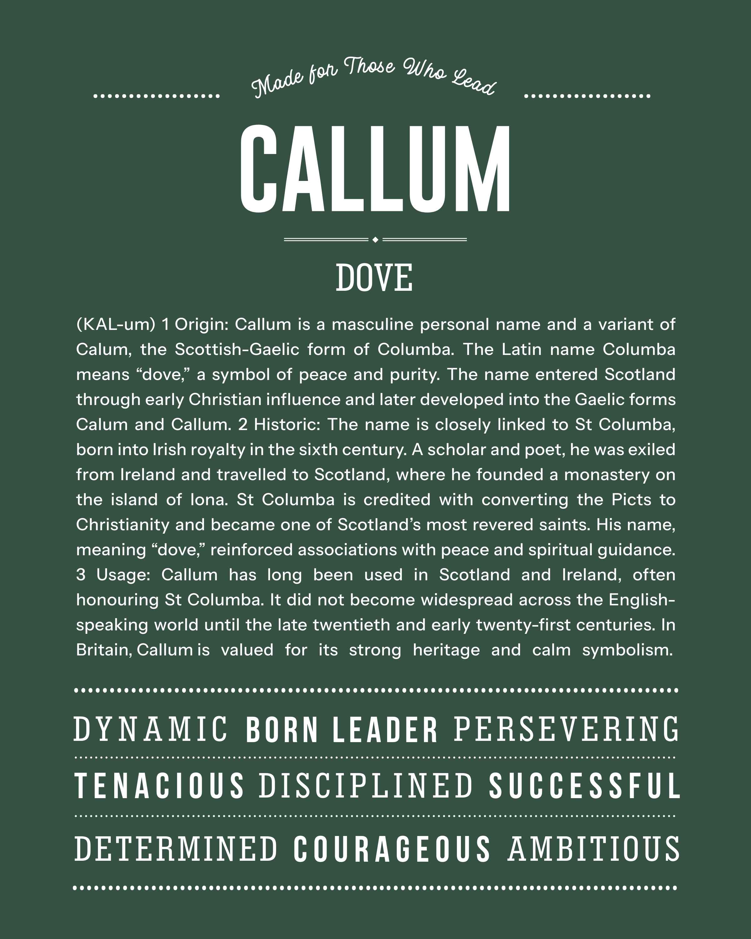 Callum | Personalised Name Meaning Print – Custom Name Art Gift
