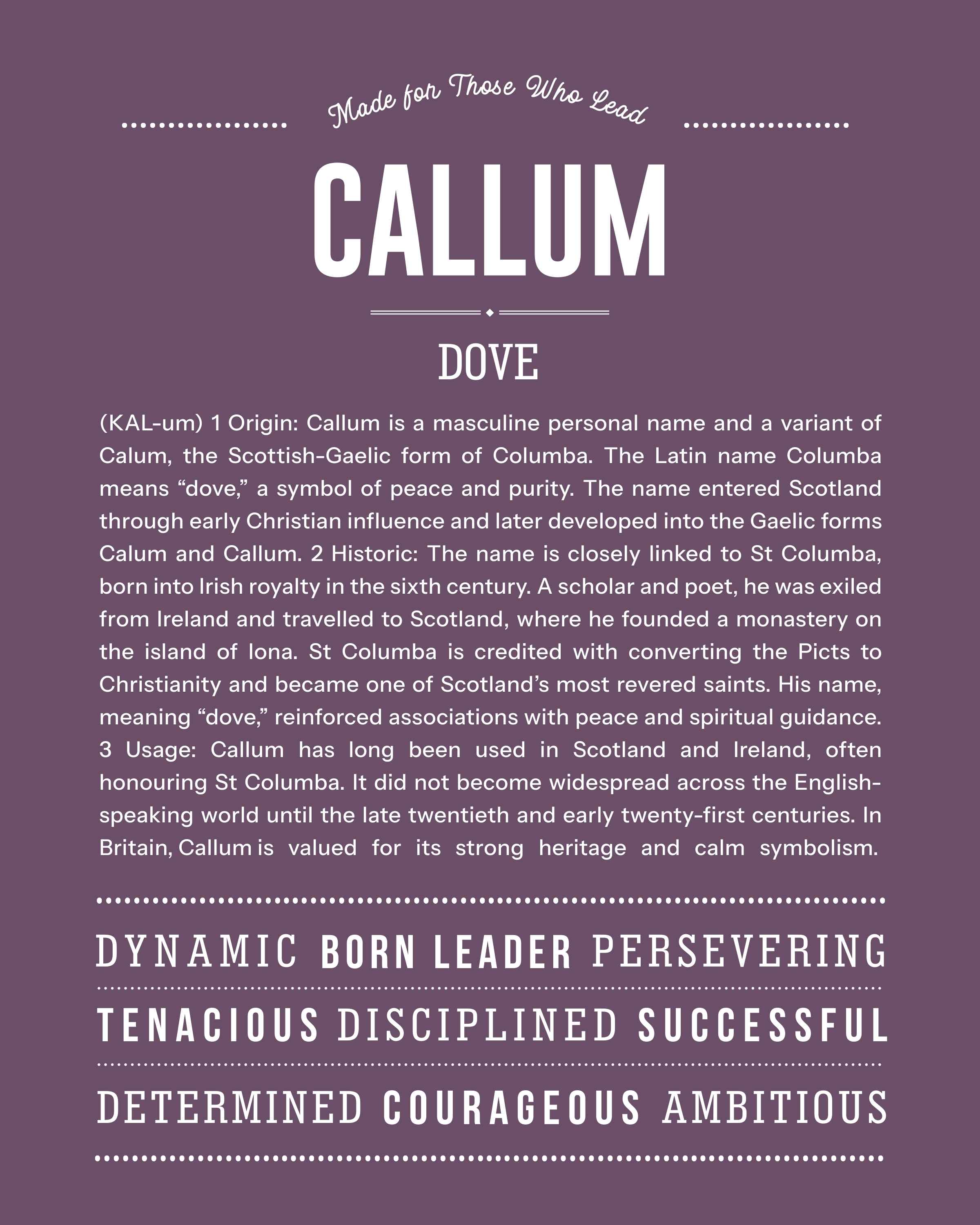 Callum | Personalised Name Meaning Print – Custom Name Art Gift