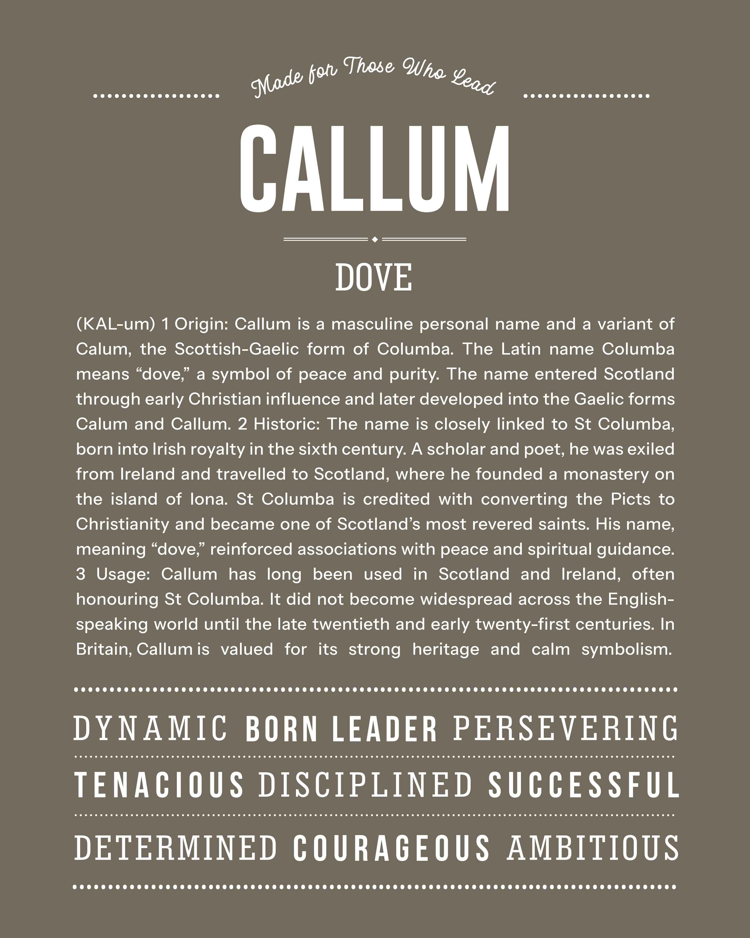 Callum | Personalised Name Meaning Print – Custom Name Art Gift