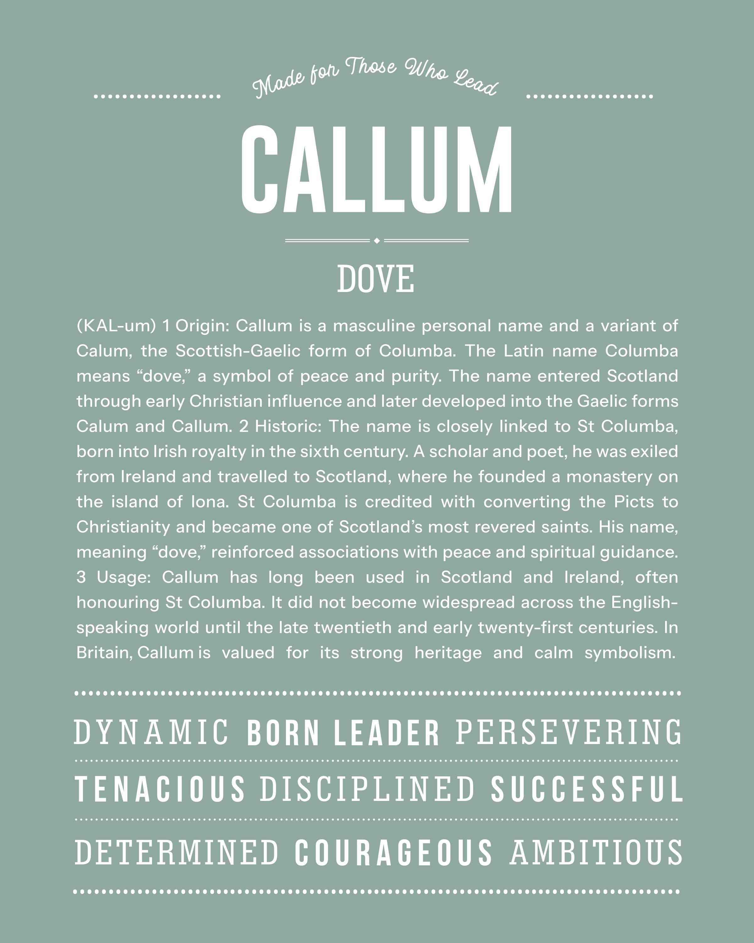Callum | Personalised Name Meaning Print – Custom Name Art Gift