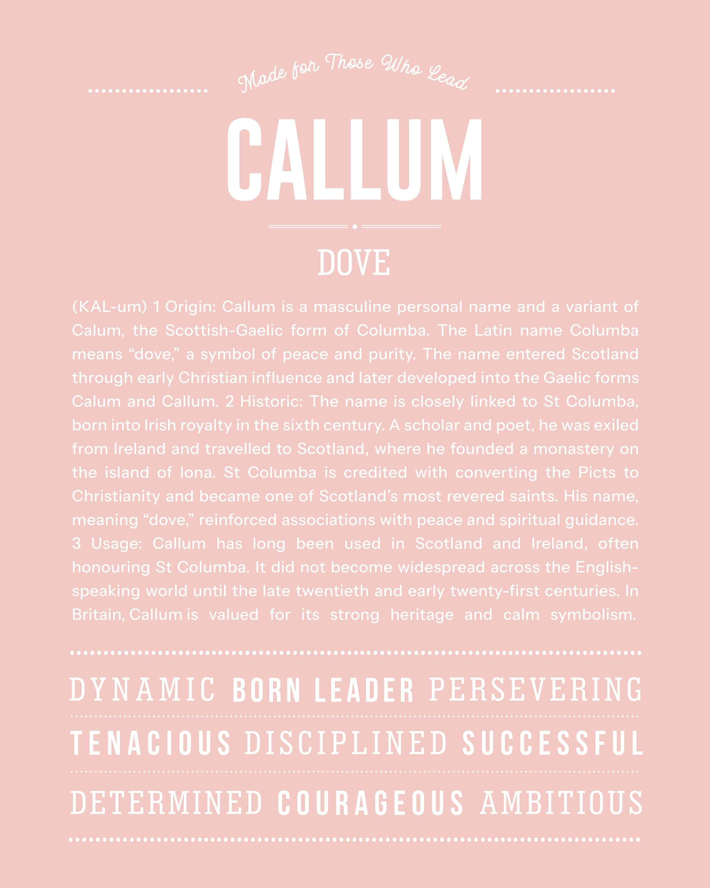 Callum | Personalised Name Meaning Print – Custom Name Art Gift
