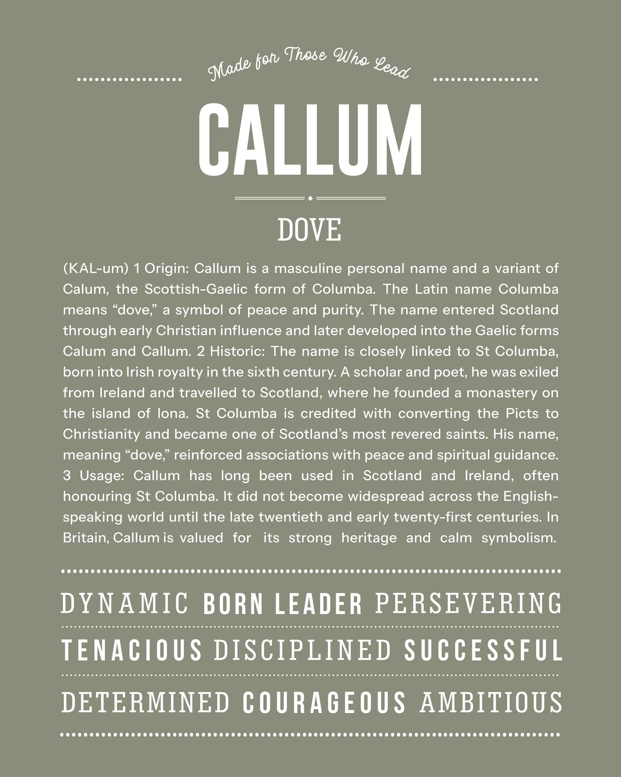 Callum | Personalised Name Meaning Print – Custom Name Art Gift