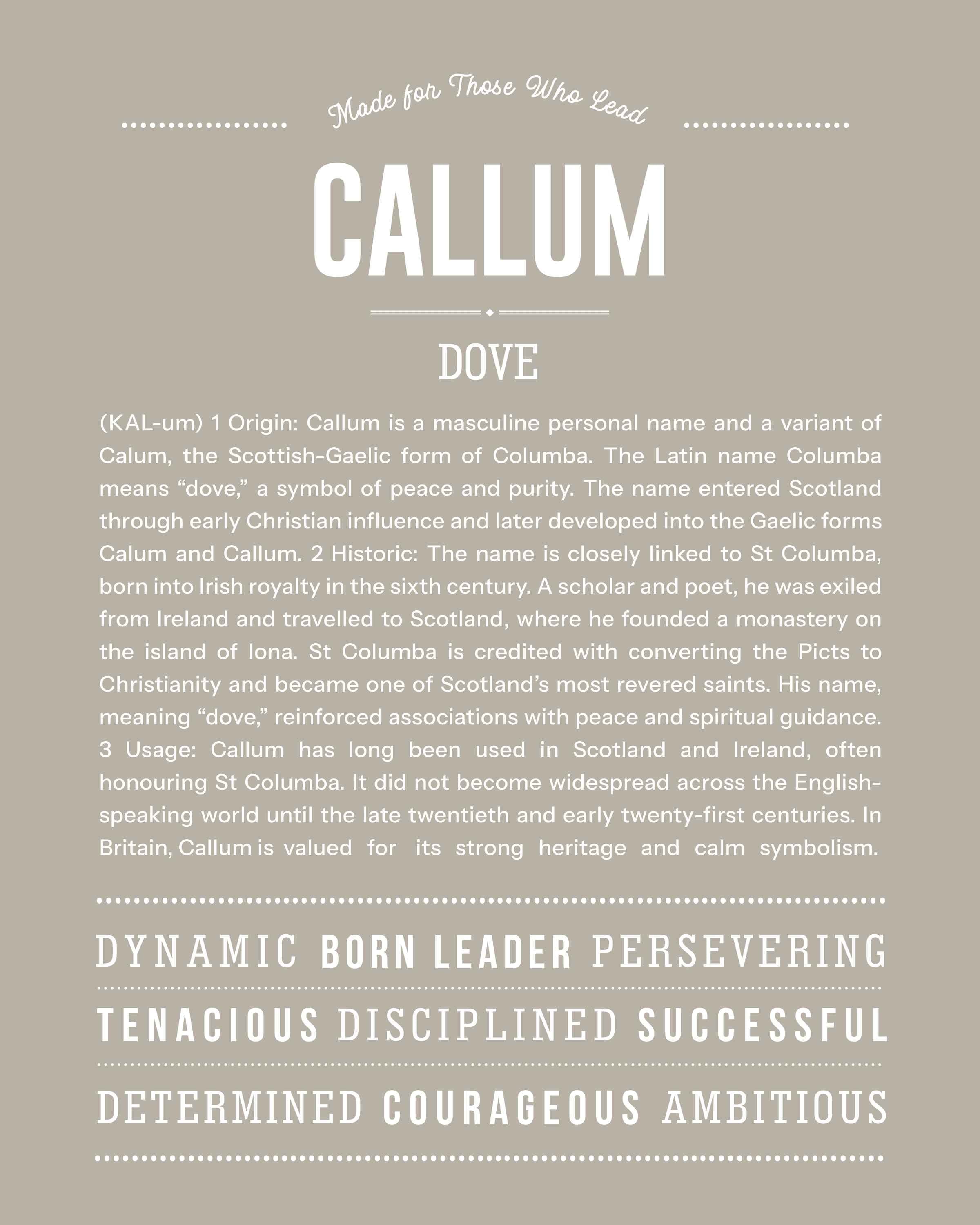 Callum | Personalised Name Meaning Print – Custom Name Art Gift
