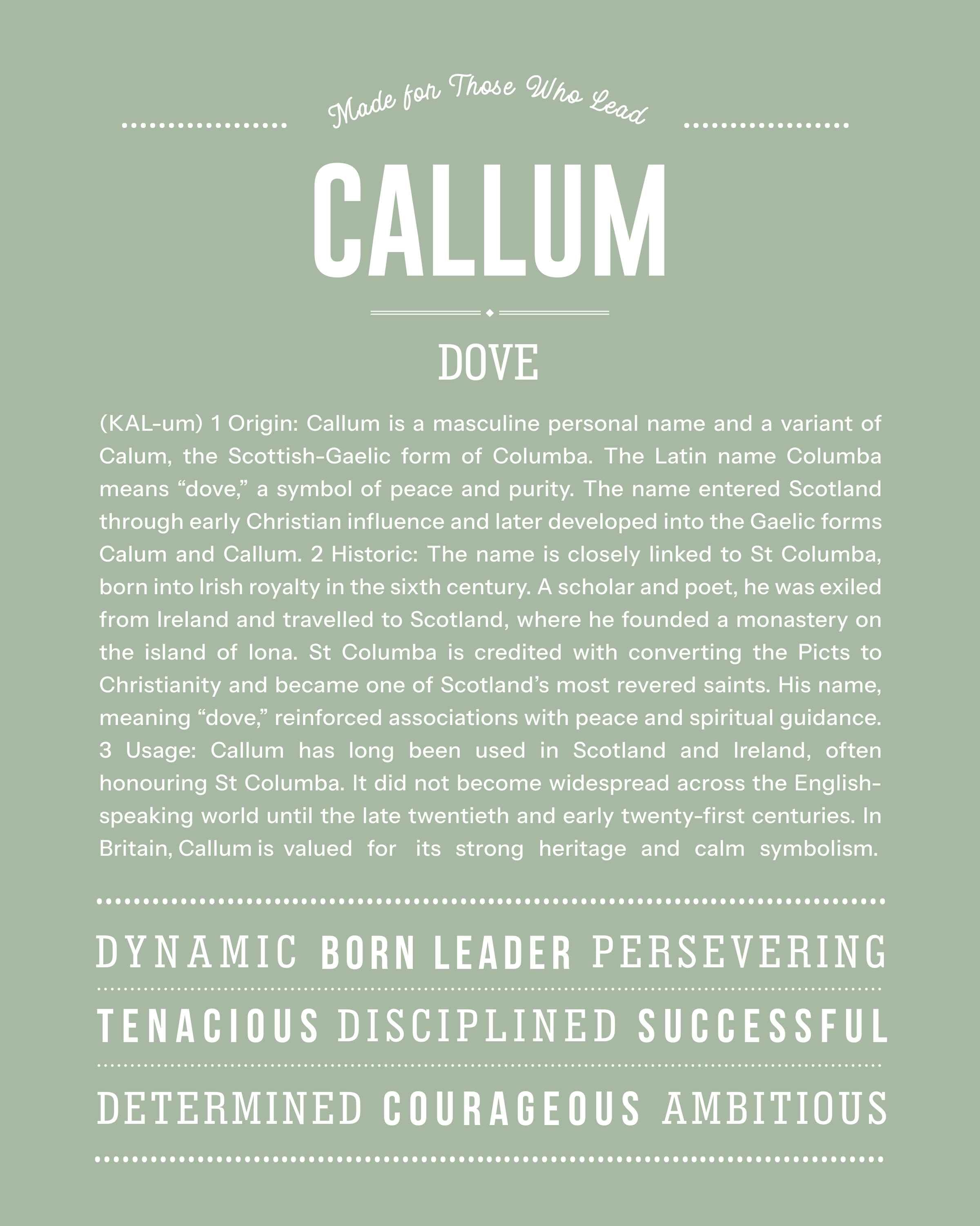 Callum | Personalised Name Meaning Print – Custom Name Art Gift