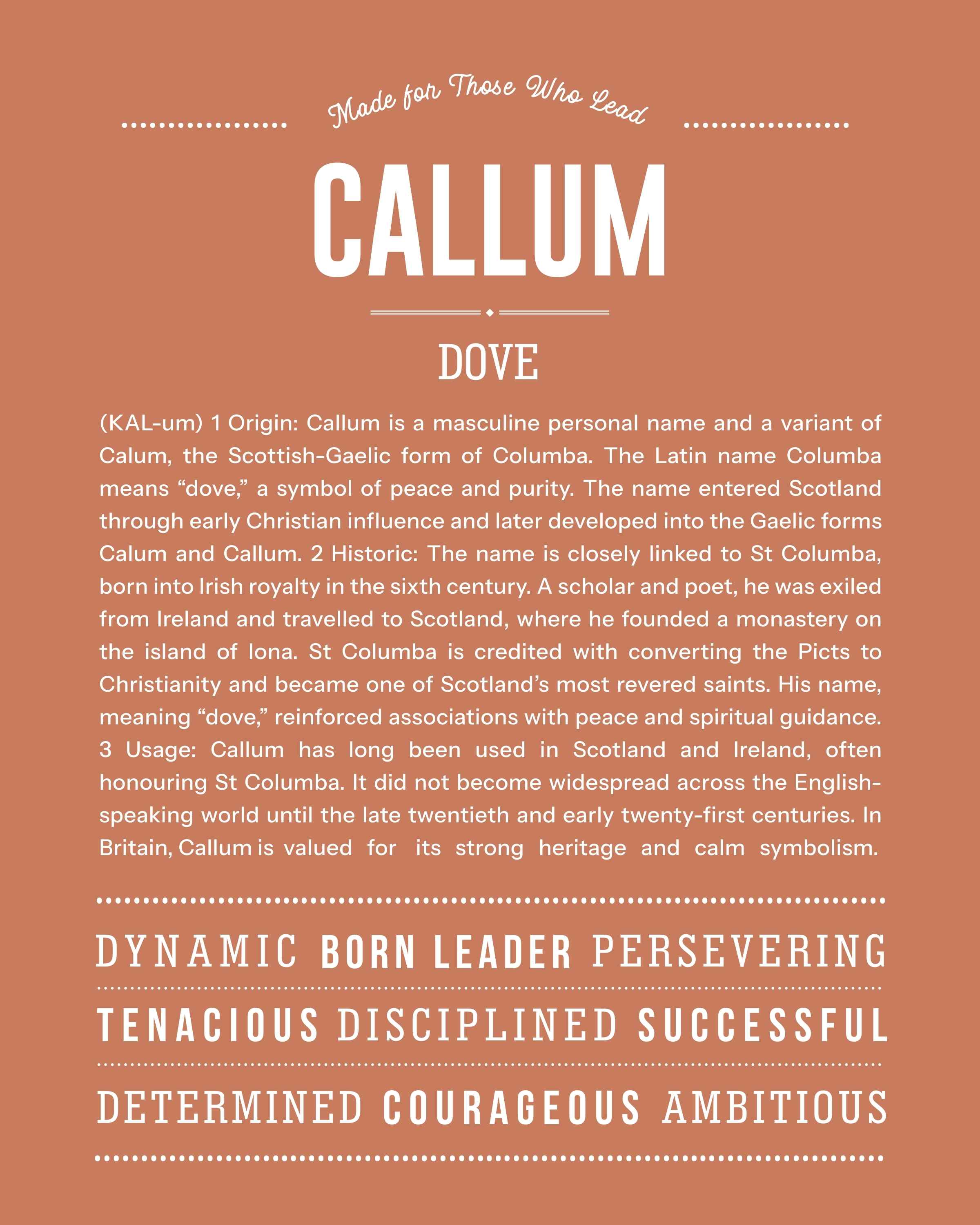 Callum | Personalised Name Meaning Print – Custom Name Art Gift