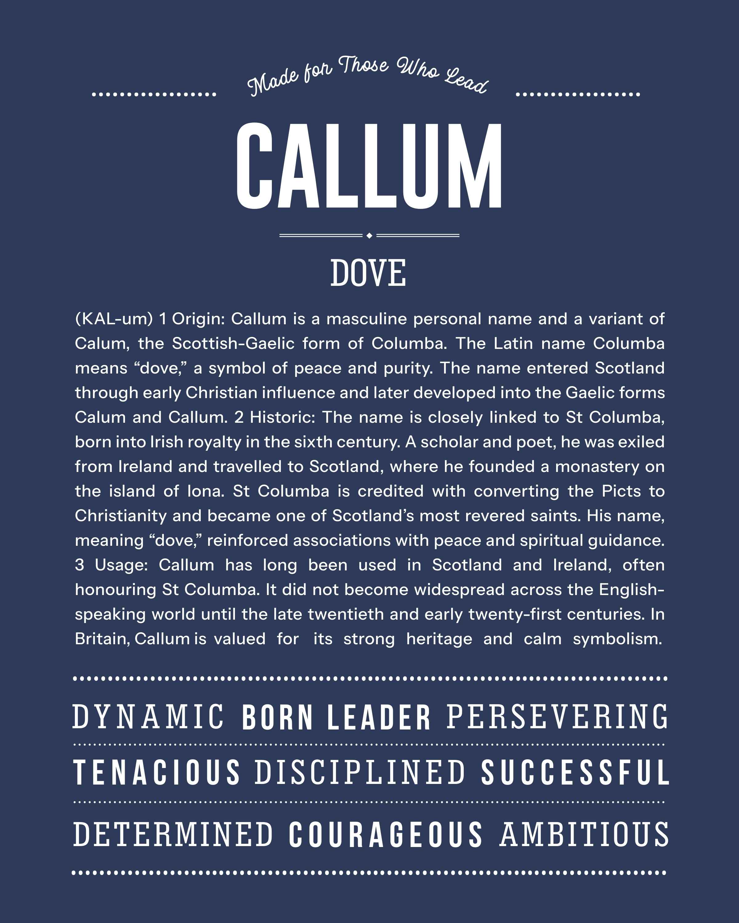 Callum | Personalised Name Meaning Print – Custom Name Art Gift