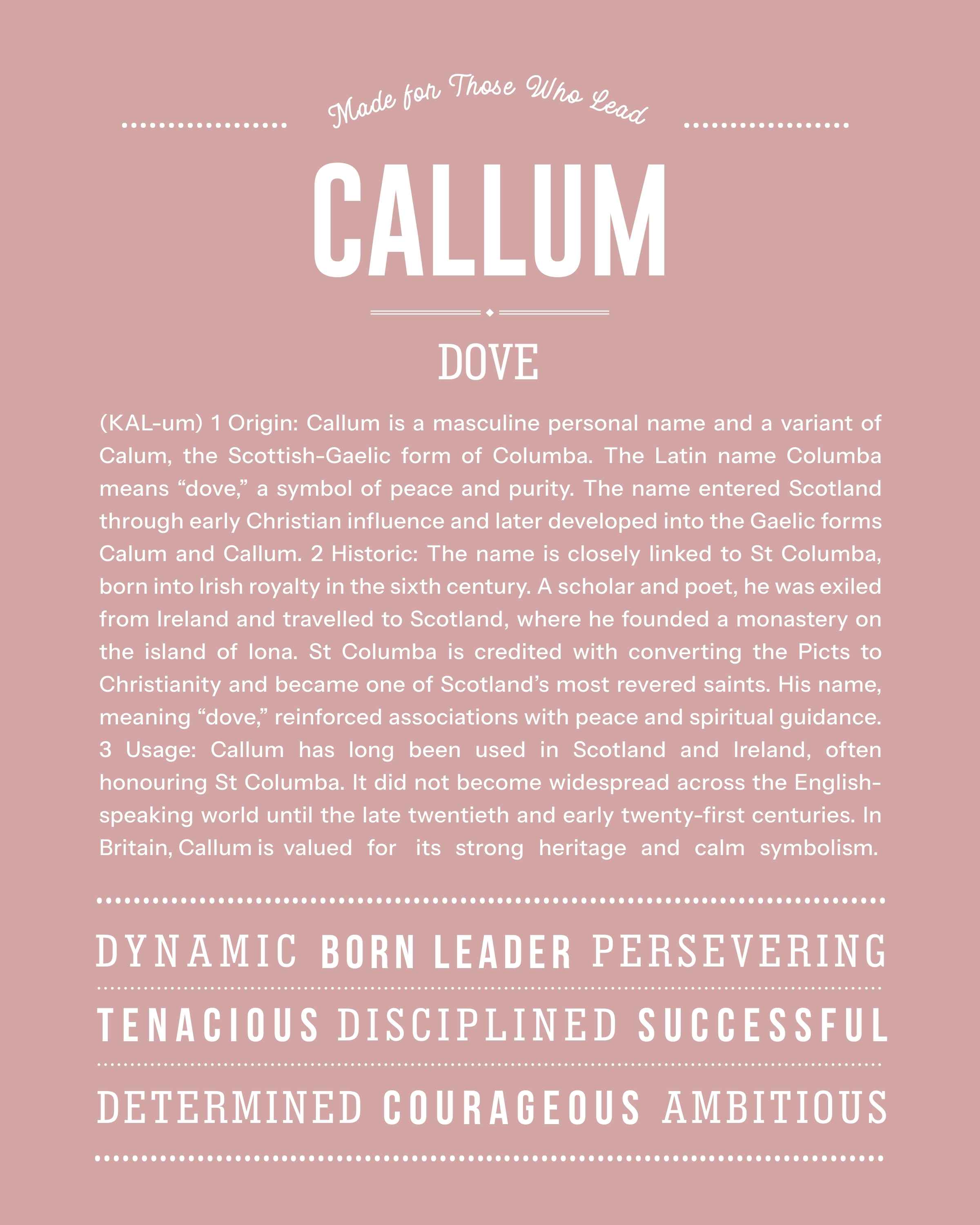 Callum | Personalised Name Meaning Print – Custom Name Art Gift