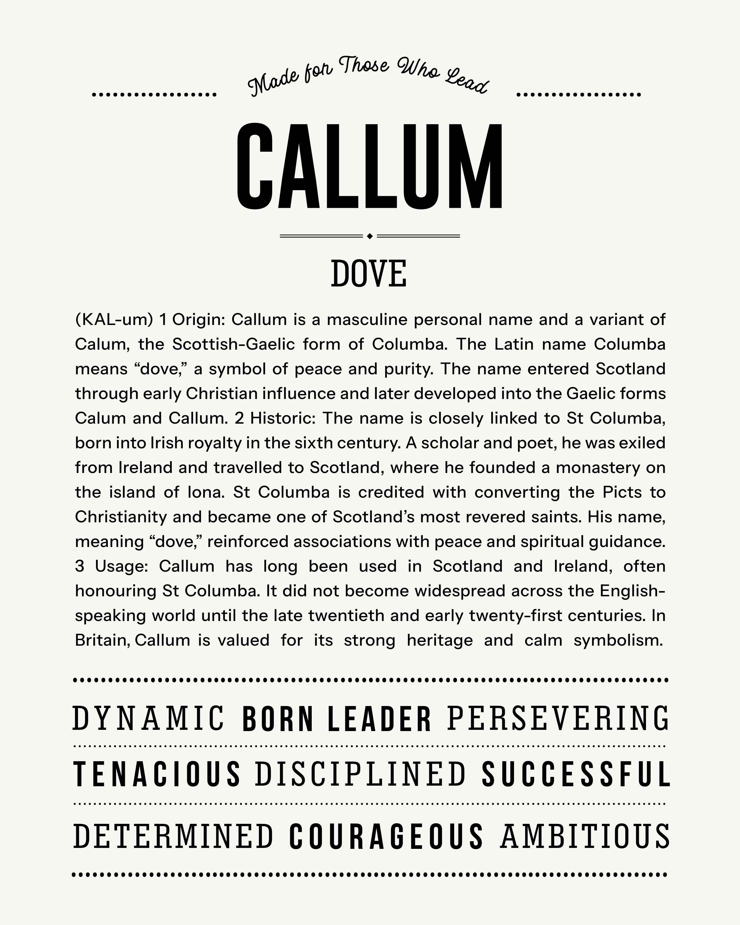 Callum | Personalised Name Meaning Print – Custom Name Art Gift