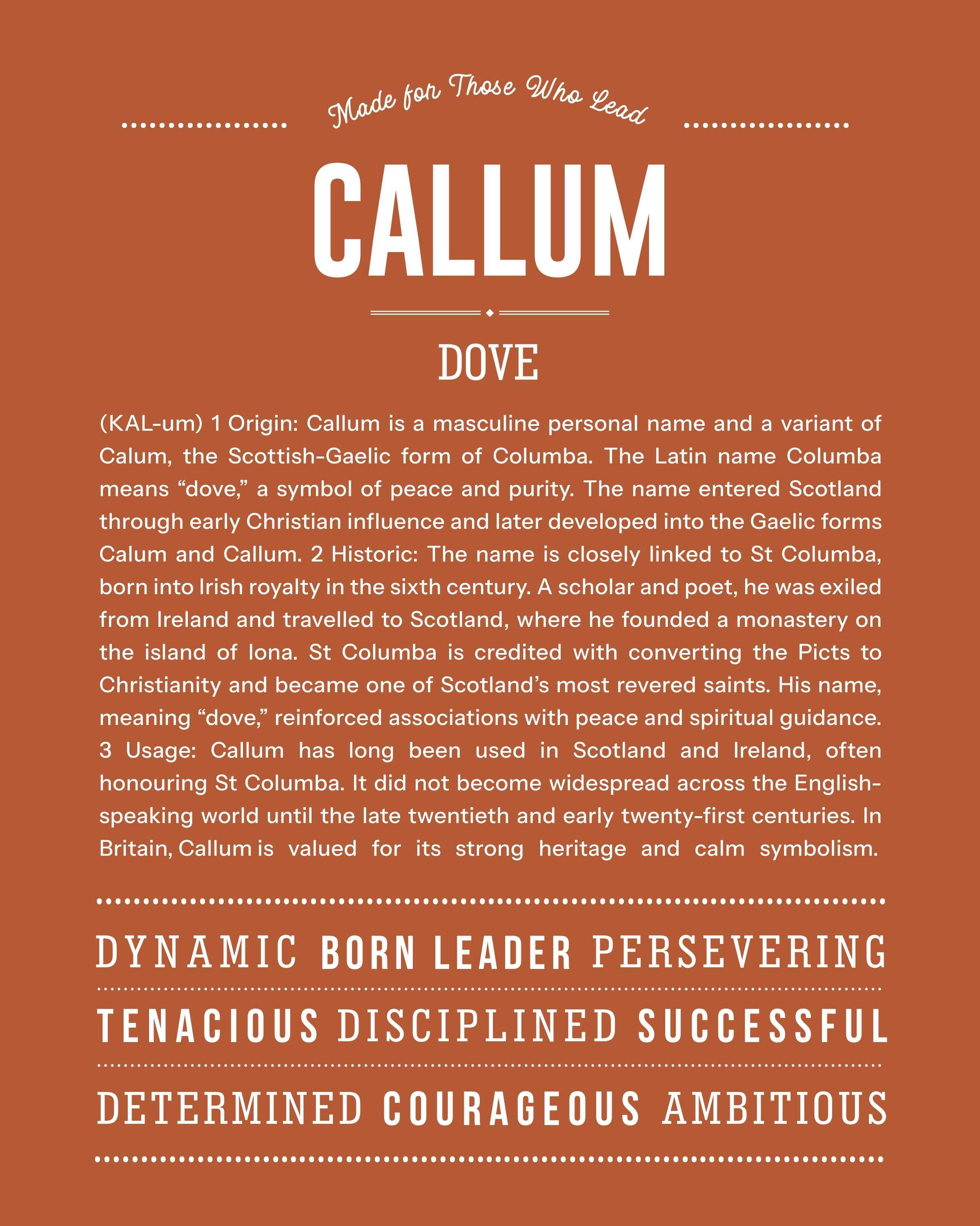 Callum | Personalised Name Meaning Print – Custom Name Art Gift