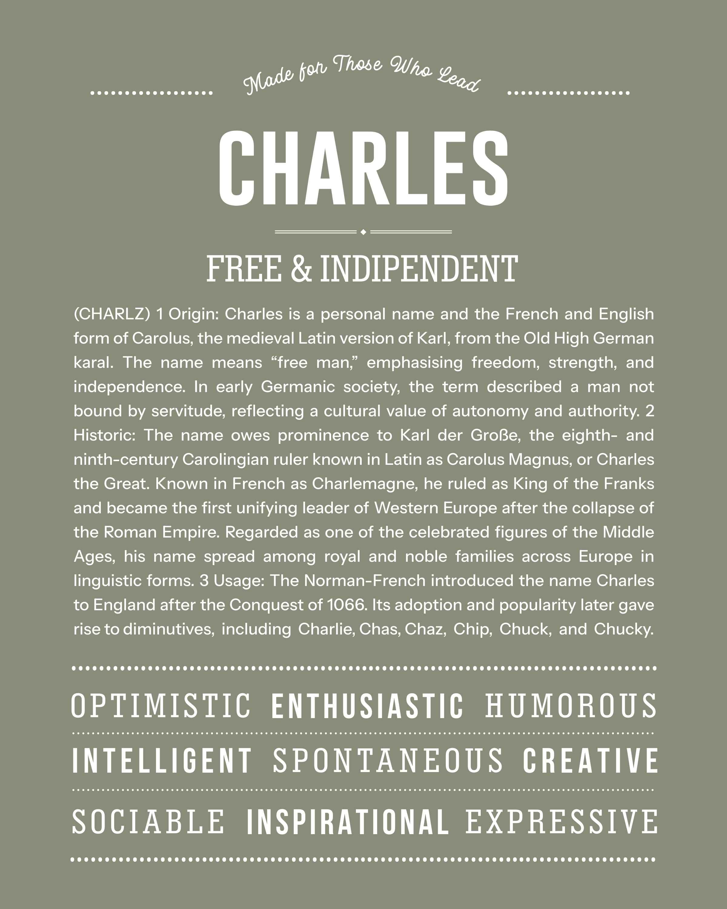 Charles | Personalised Name Meaning Print – Custom Name Art Gift